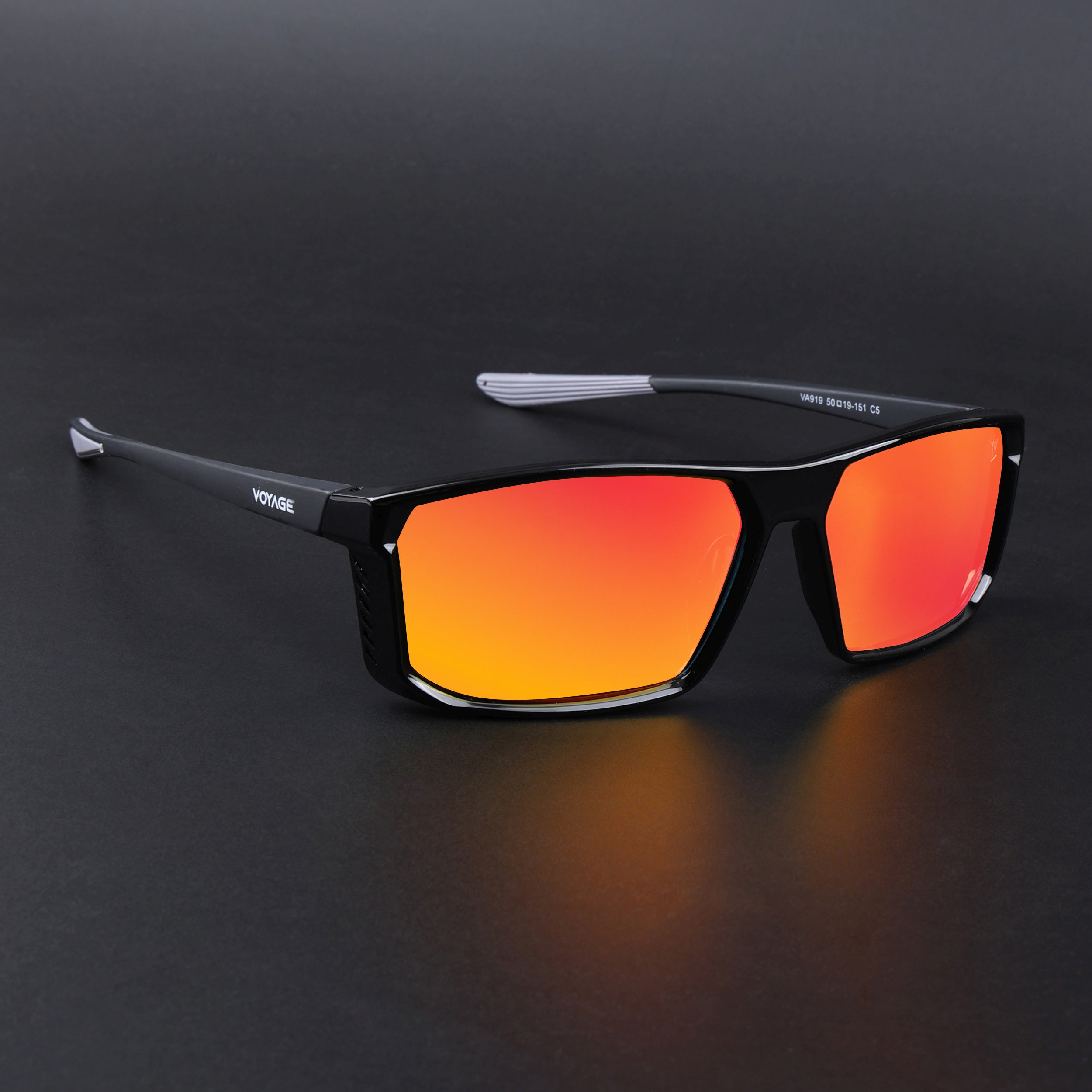 Rectangle Polarized Sunglasses | Orange Lens | Shine Black Frame - PMG6798
