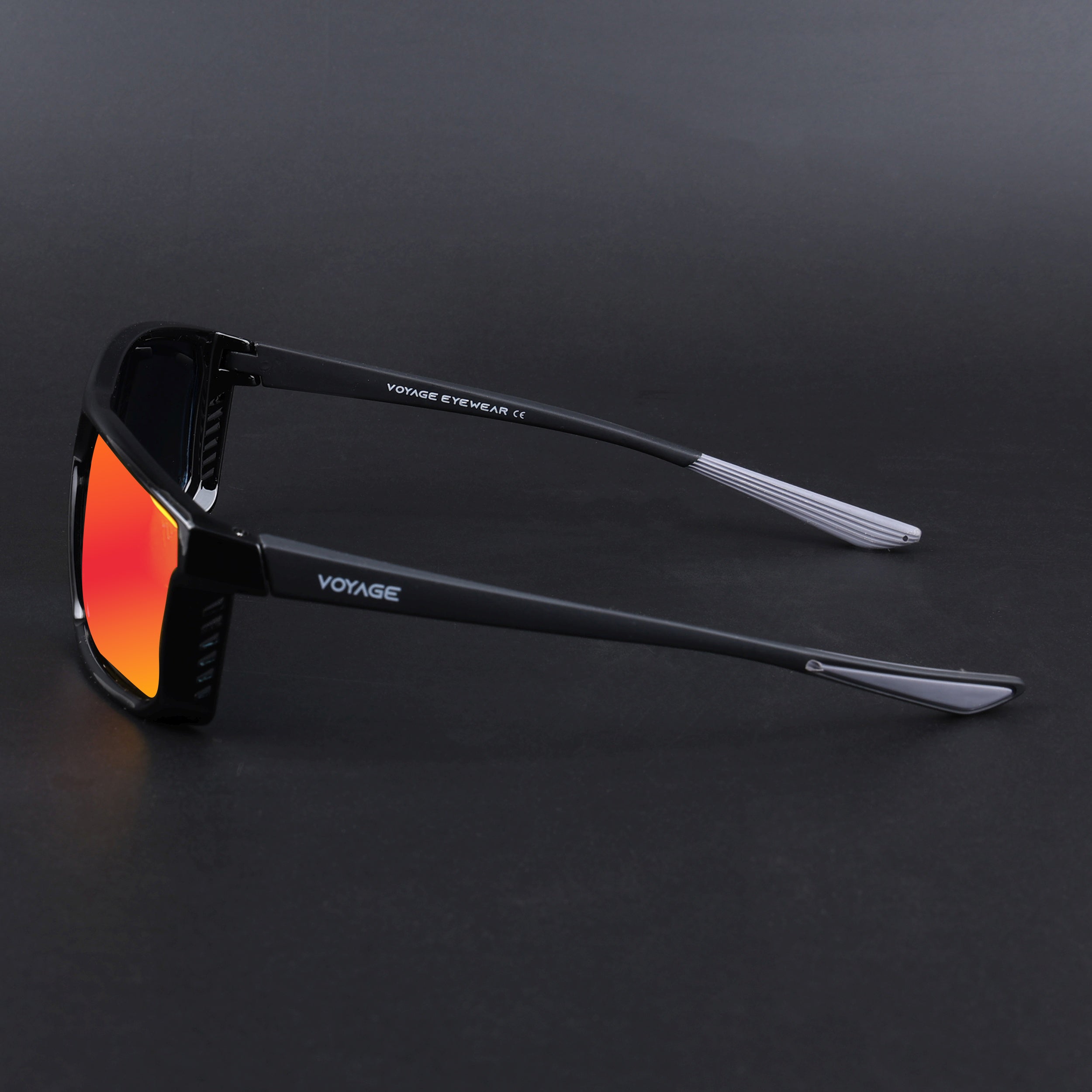 Rectangle Polarized Sunglasses | Orange Lens | Shine Black Frame - PMG6798