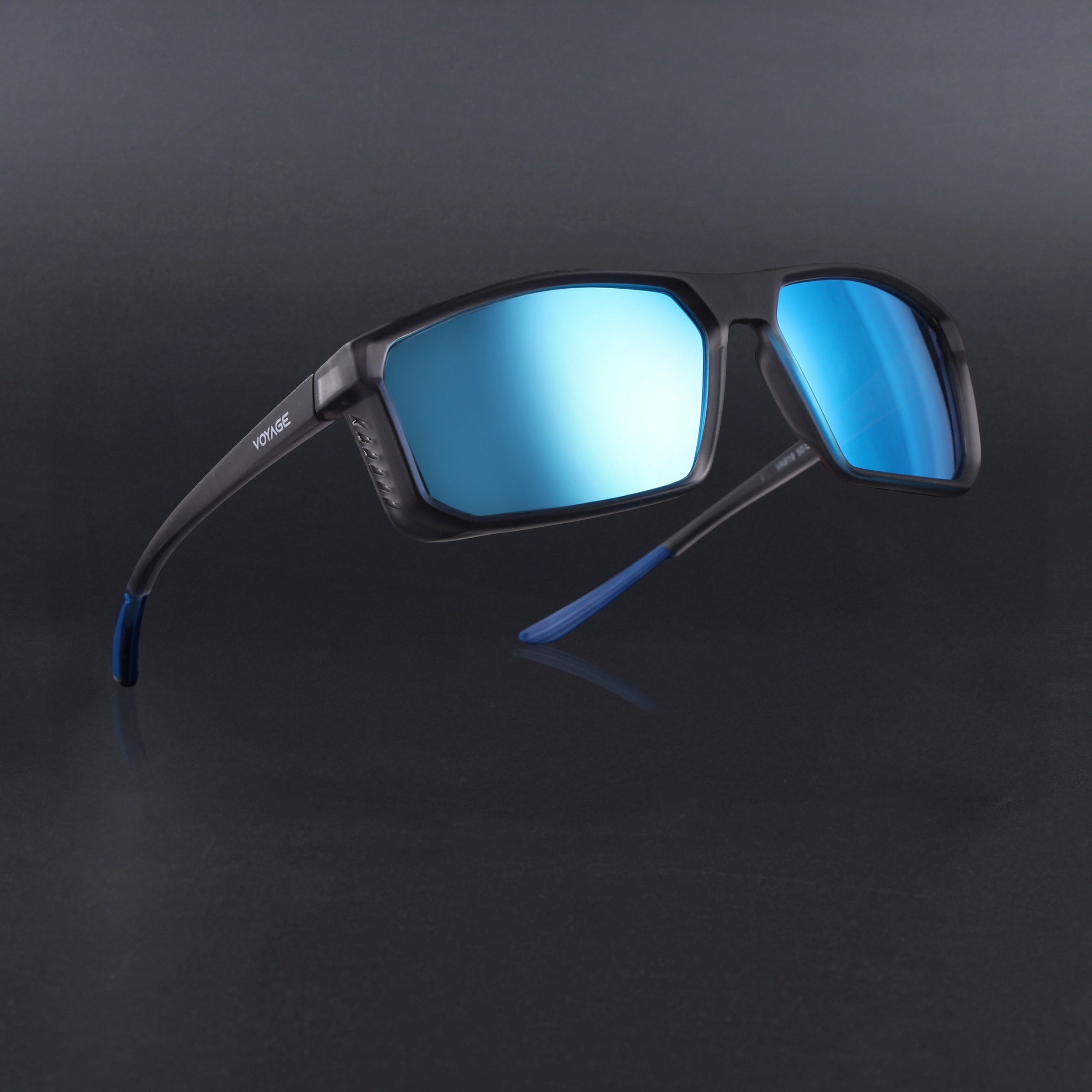 Rectangle Polarized Sunglasses | Blue Lens | Matt Grey Frame - PMG6800