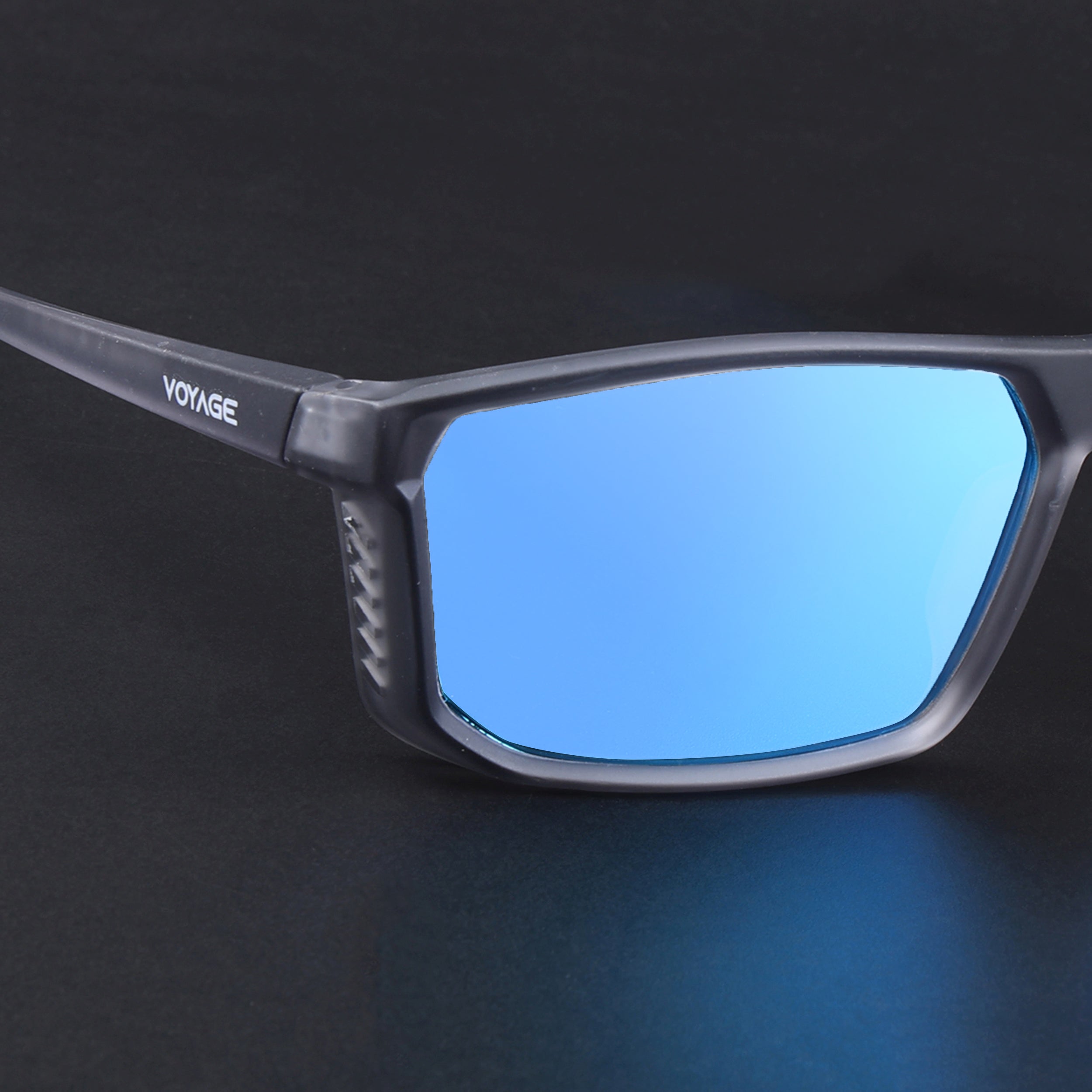 Rectangle Polarized Sunglasses | Blue Lens | Matt Grey Frame - PMG6800
