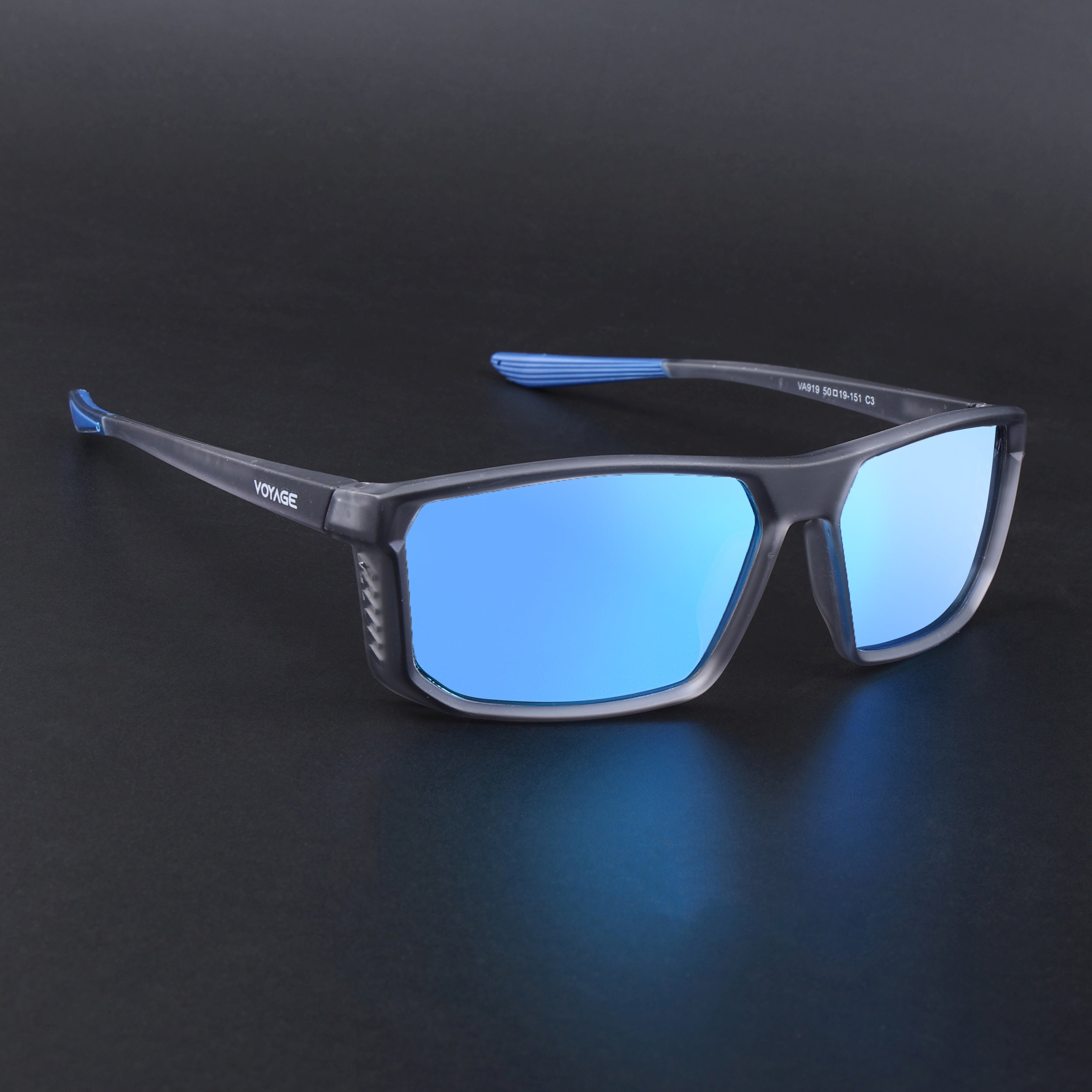 Rectangle Polarized Sunglasses | Blue Lens | Matt Grey Frame - PMG6800