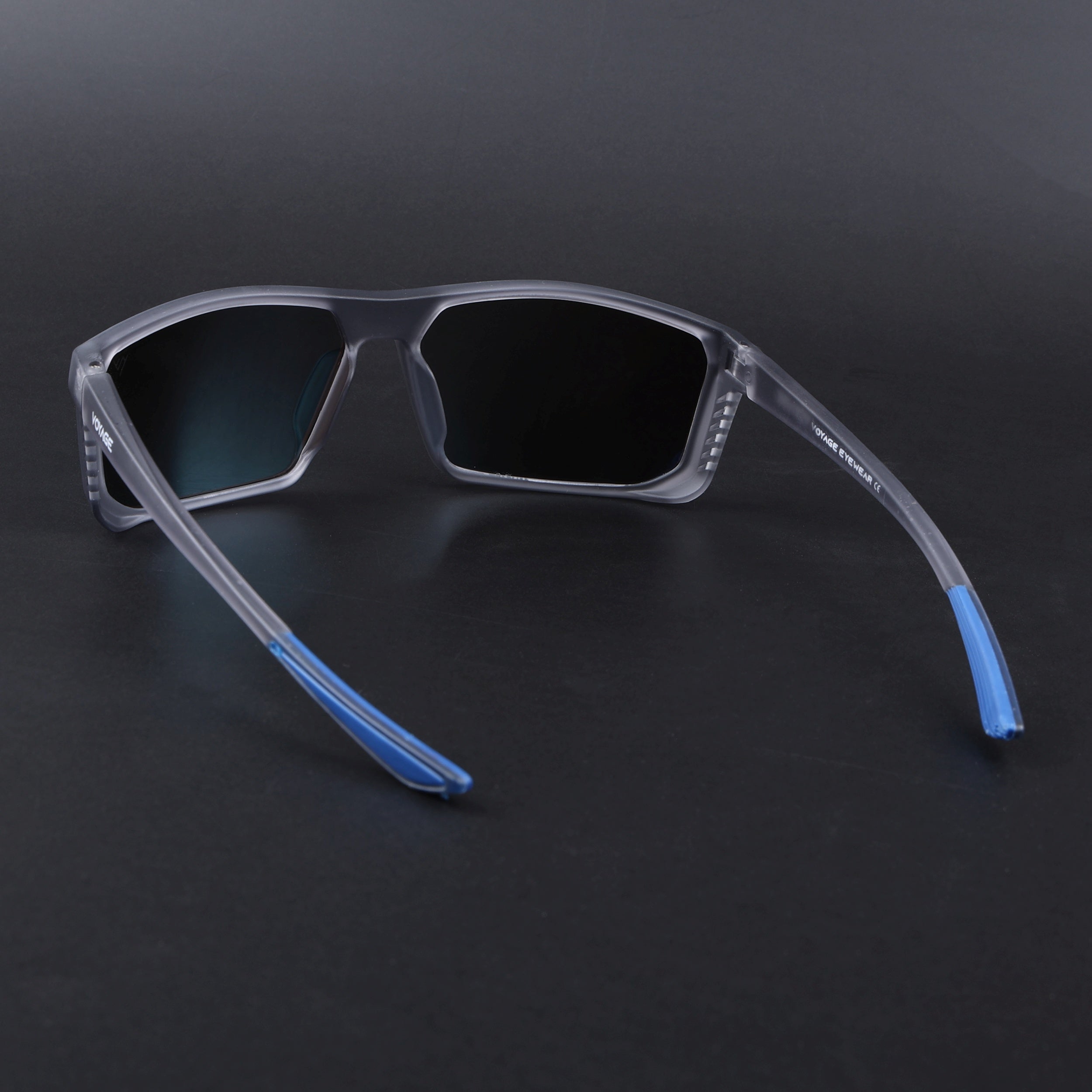 Rectangle Polarized Sunglasses | Blue Lens | Matt Grey Frame - PMG6800
