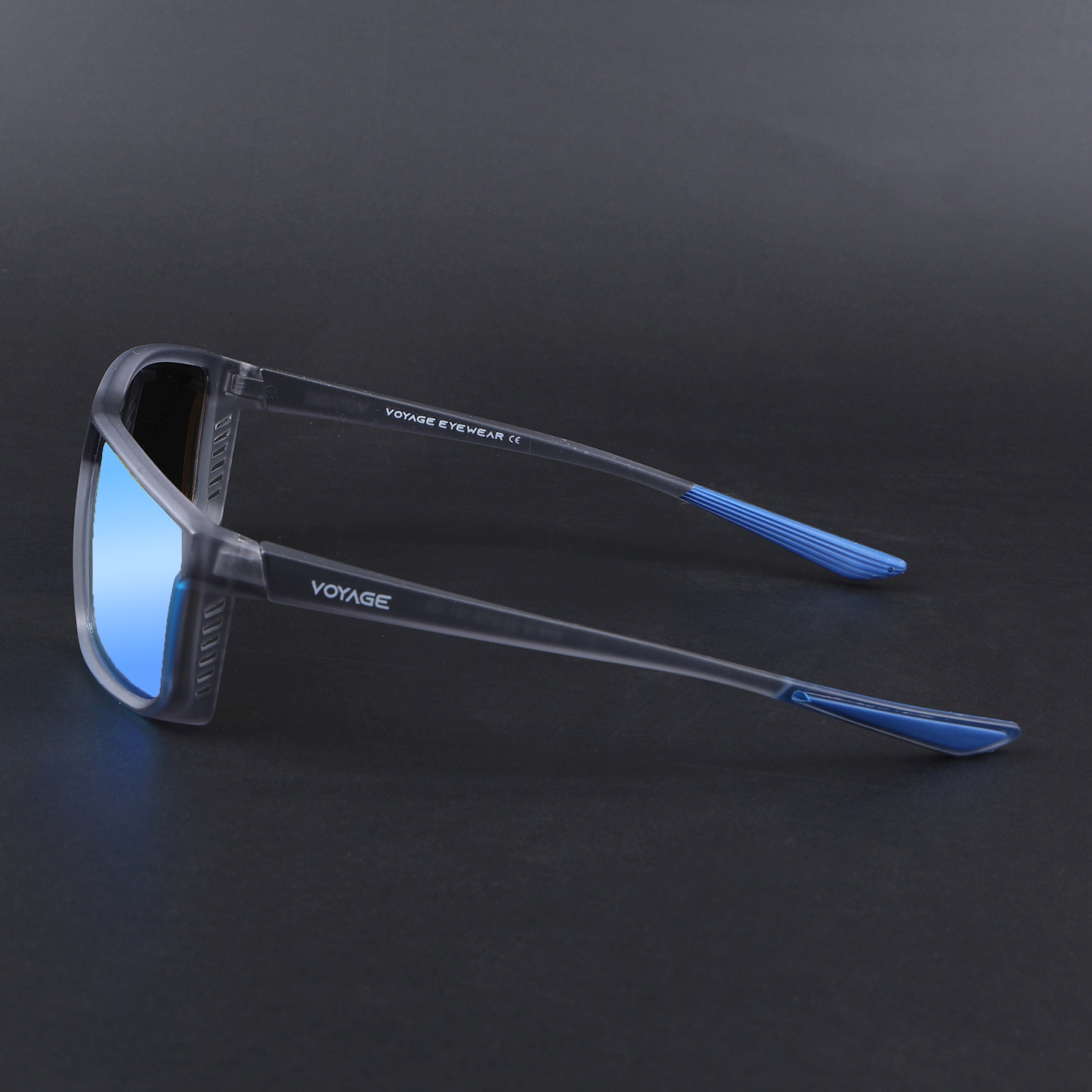 Rectangle Polarized Sunglasses | Blue Lens | Matt Grey Frame - PMG6800