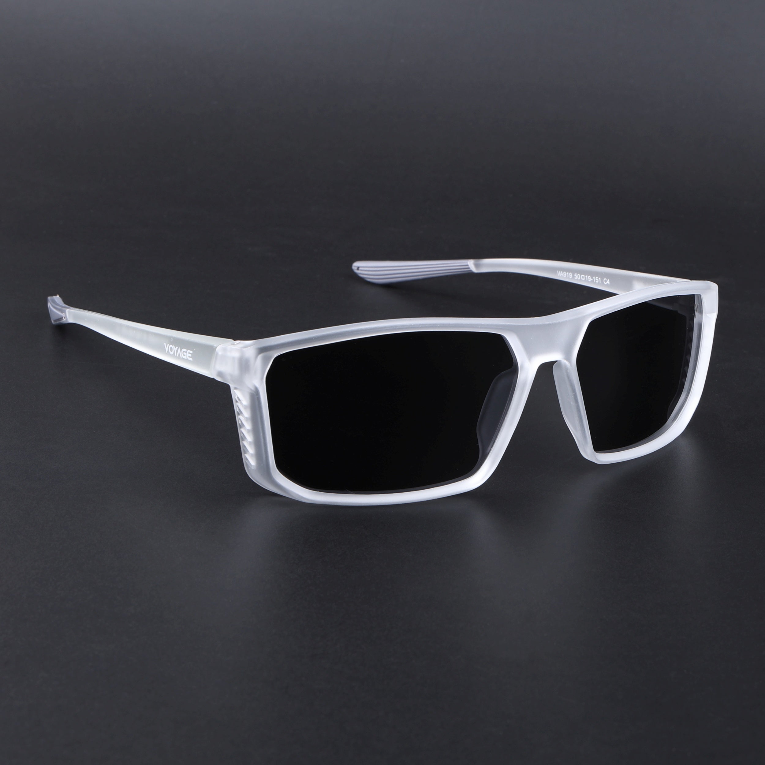 Rectangle Polarized Sunglasses | Black Lens | Transparent Frame - PMG6801