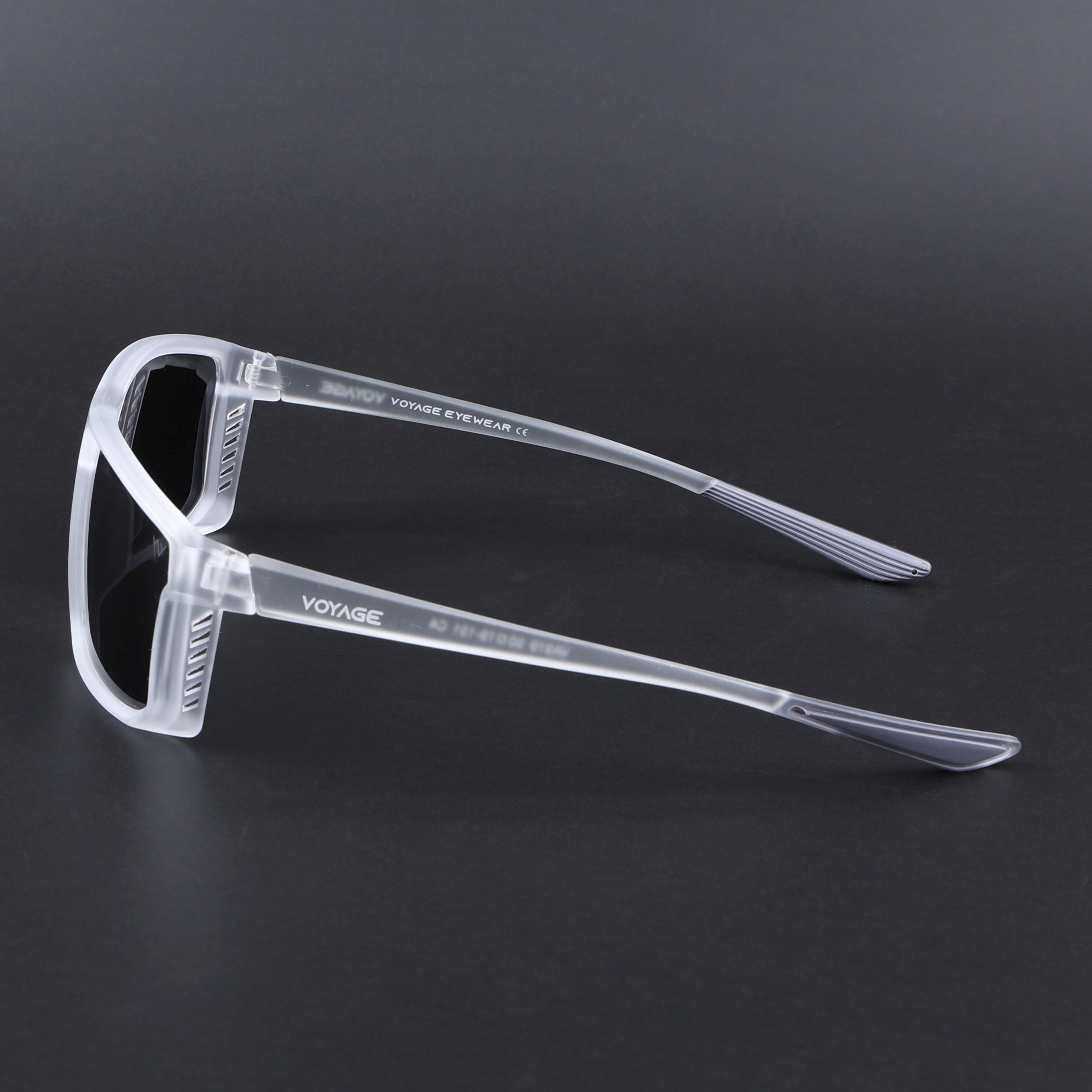 Rectangle Polarized Sunglasses | Black Lens | Transparent Frame - PMG6801