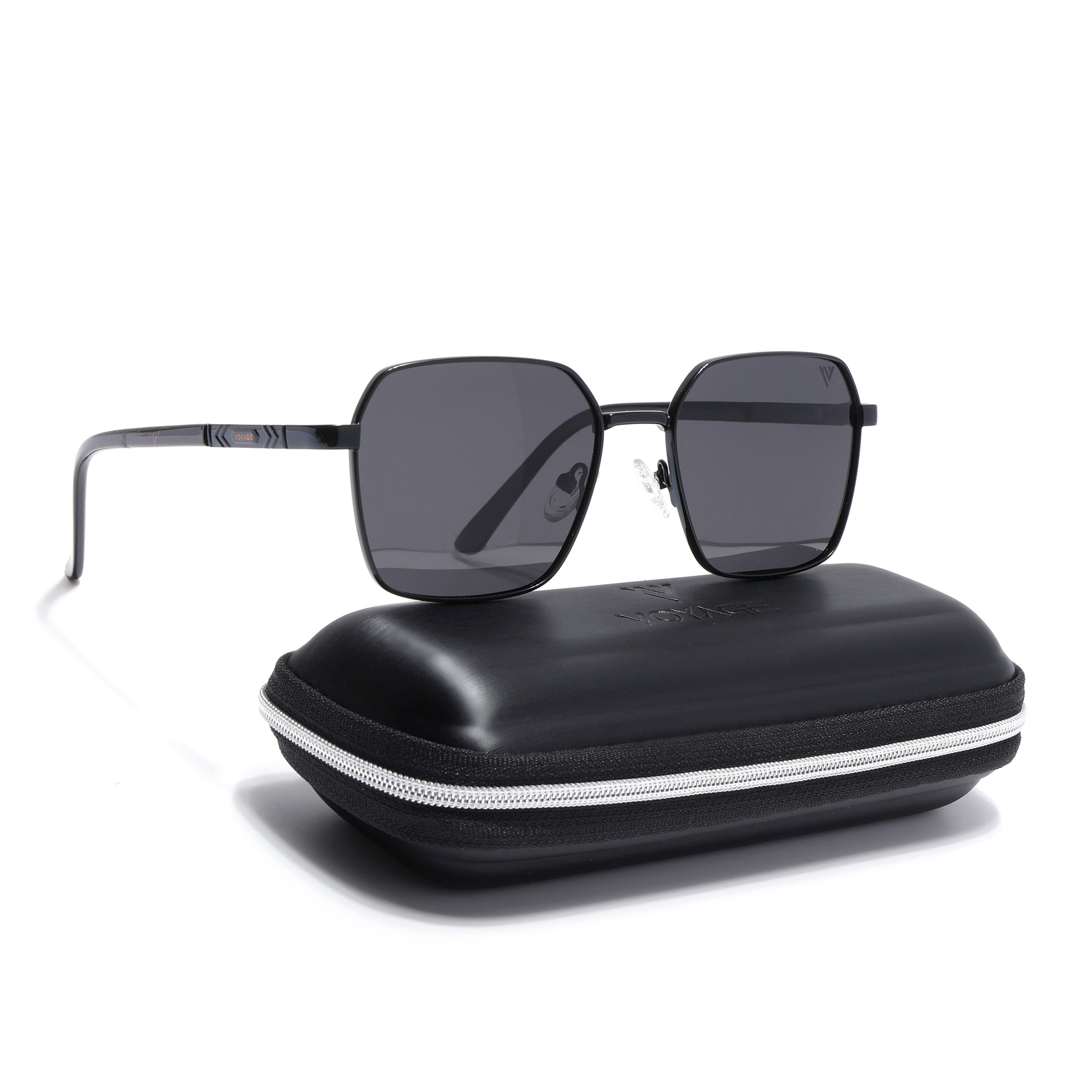 Square Polarized Sunglasses for Men & Women (Black Lens | Black Frame - VOYLB01-C1)