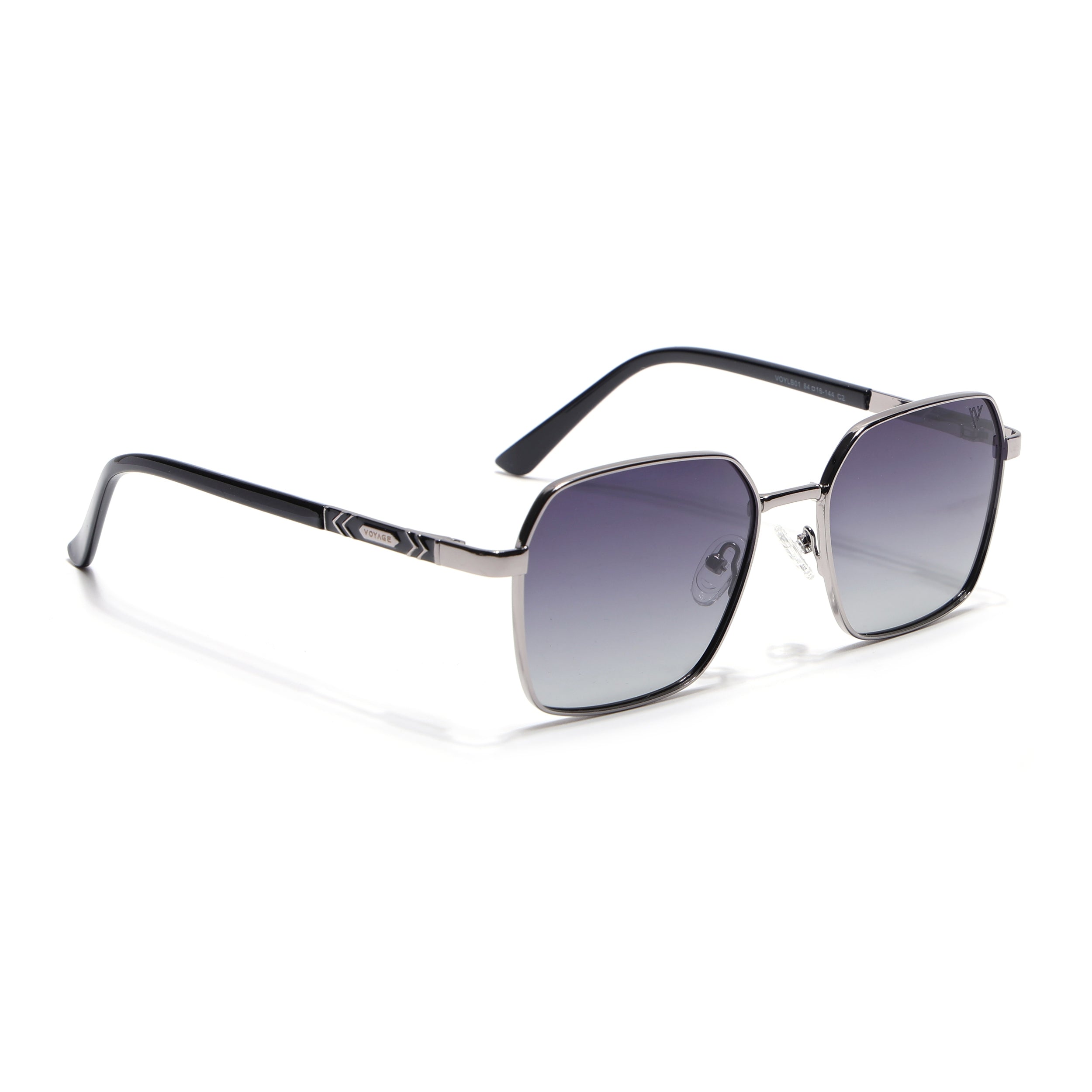 Square Polarized Sunglasses for Men & Women (Grey Lens | Silver Frame - VOYLB01-C2)