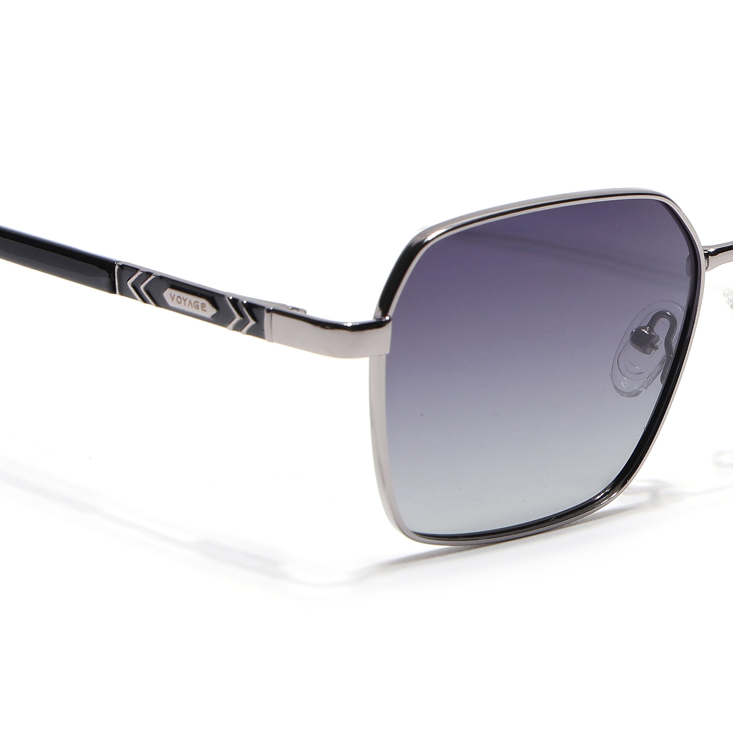 Square Polarized Sunglasses for Men & Women (Grey Lens | Silver Frame - VOYLB01-C2)