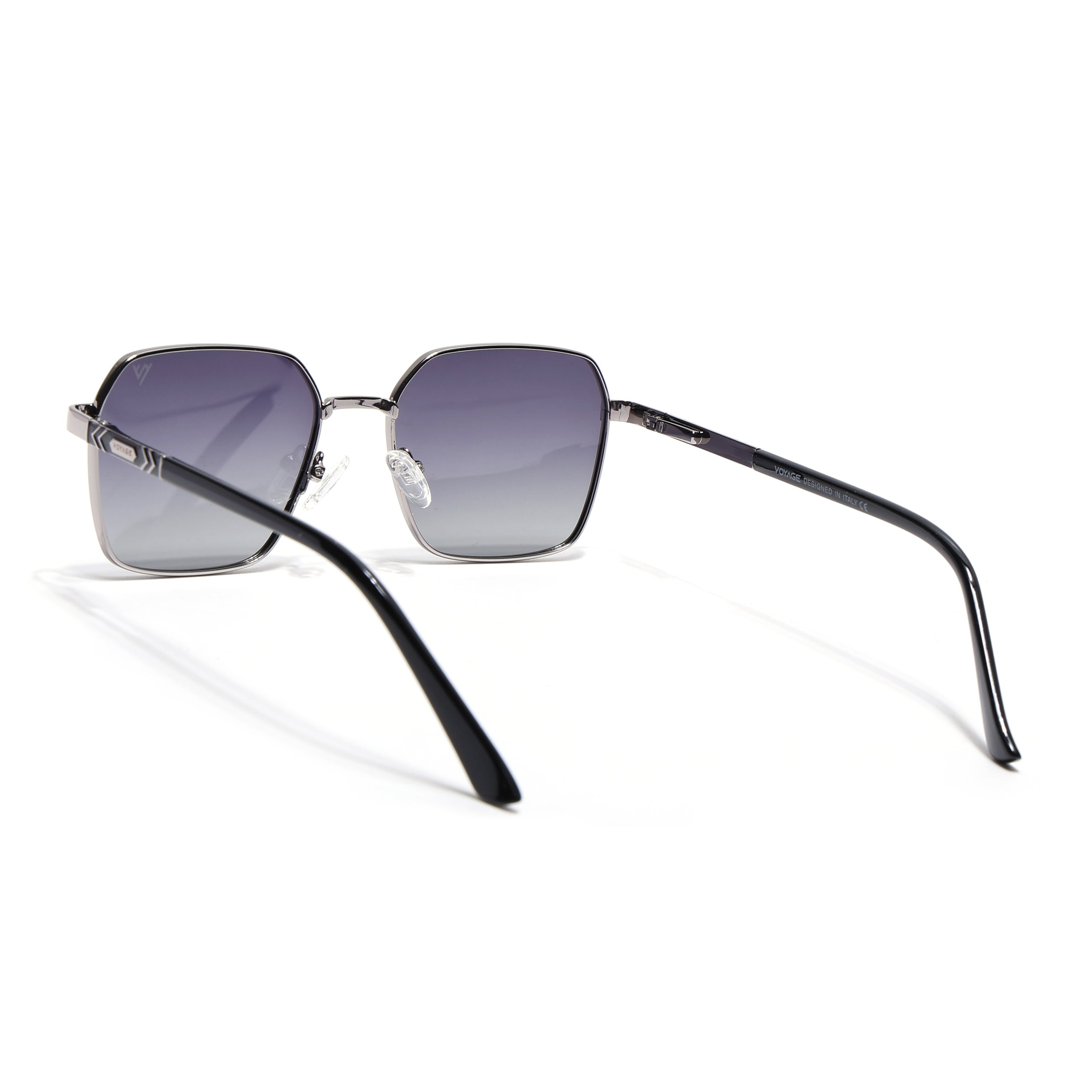 Square Polarized Sunglasses for Men & Women (Grey Lens | Silver Frame - VOYLB01-C2)