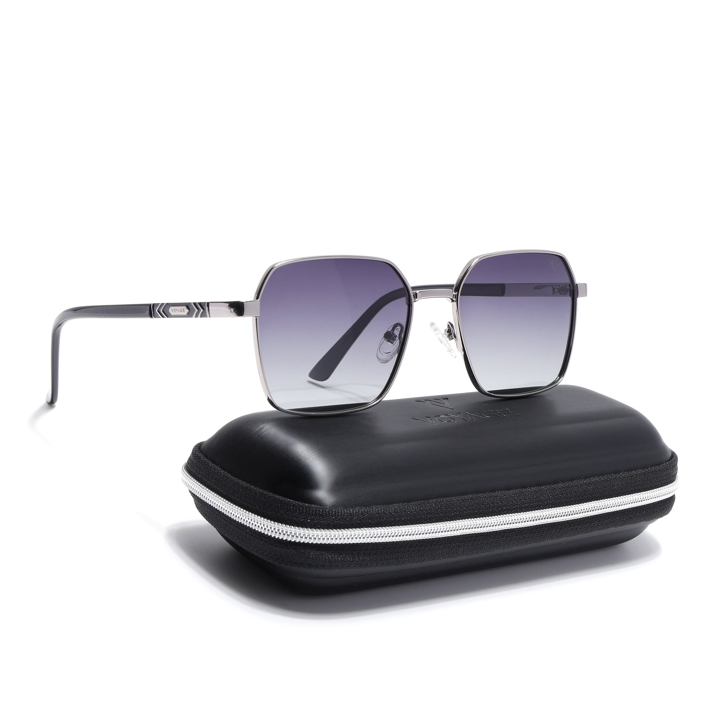 Square Polarized Sunglasses for Men & Women (Grey Lens | Silver Frame - VOYLB01-C2)
