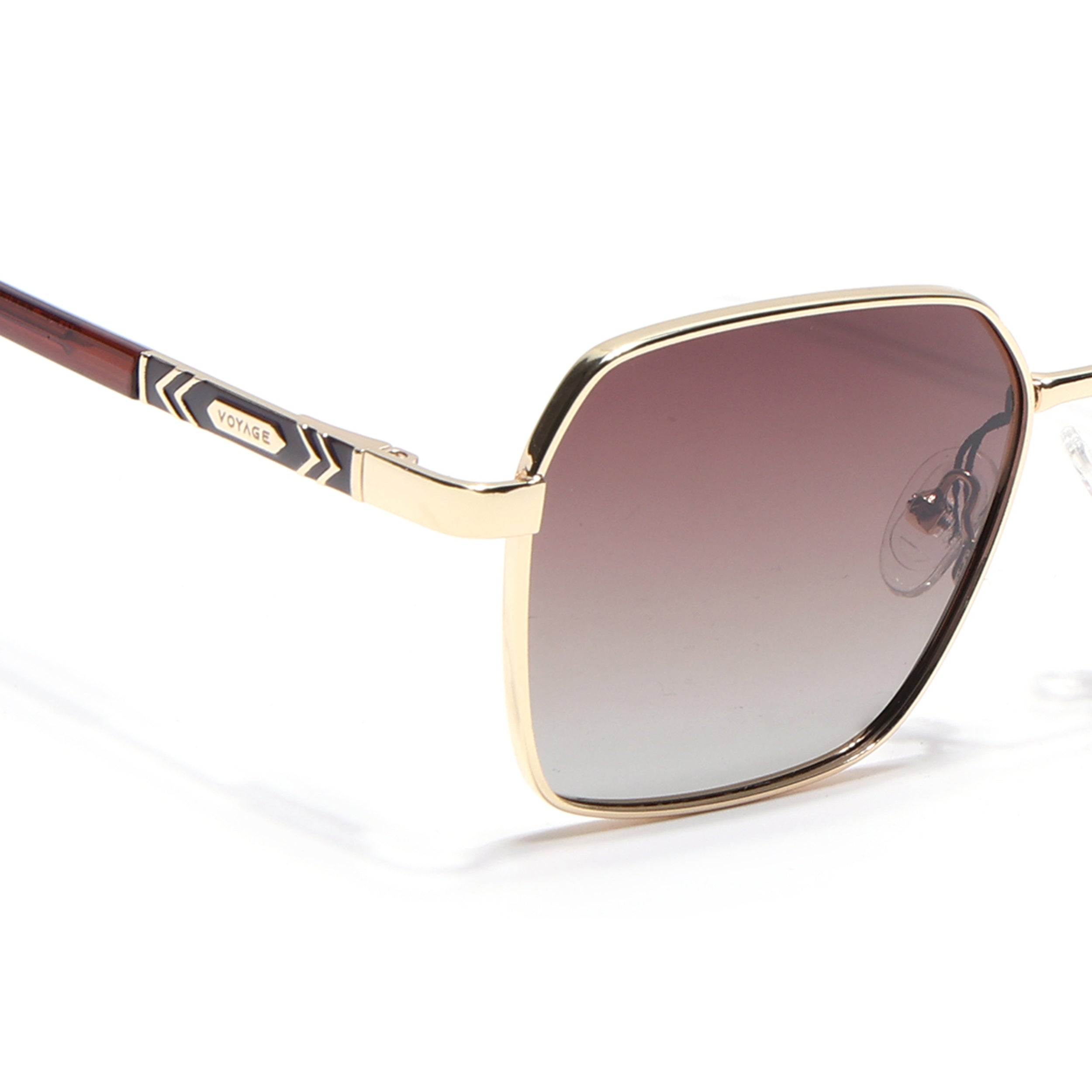 Square Polarized Sunglasses for Men & Women (Brown & Clear Lens | Golden Frame - VOYLB01-C3)