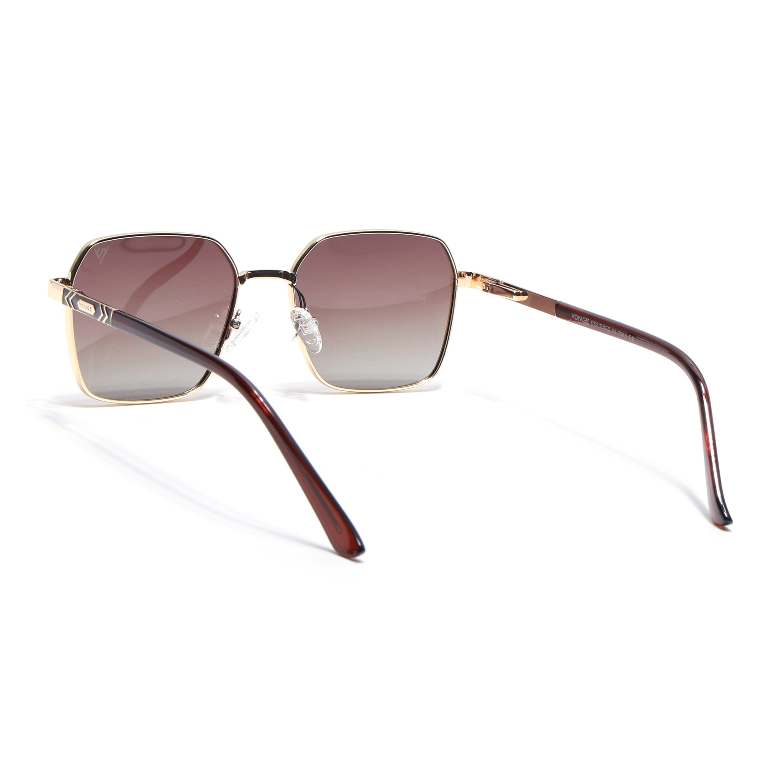 Square Polarized Sunglasses for Men & Women (Brown & Clear Lens | Golden Frame - VOYLB01-C3)