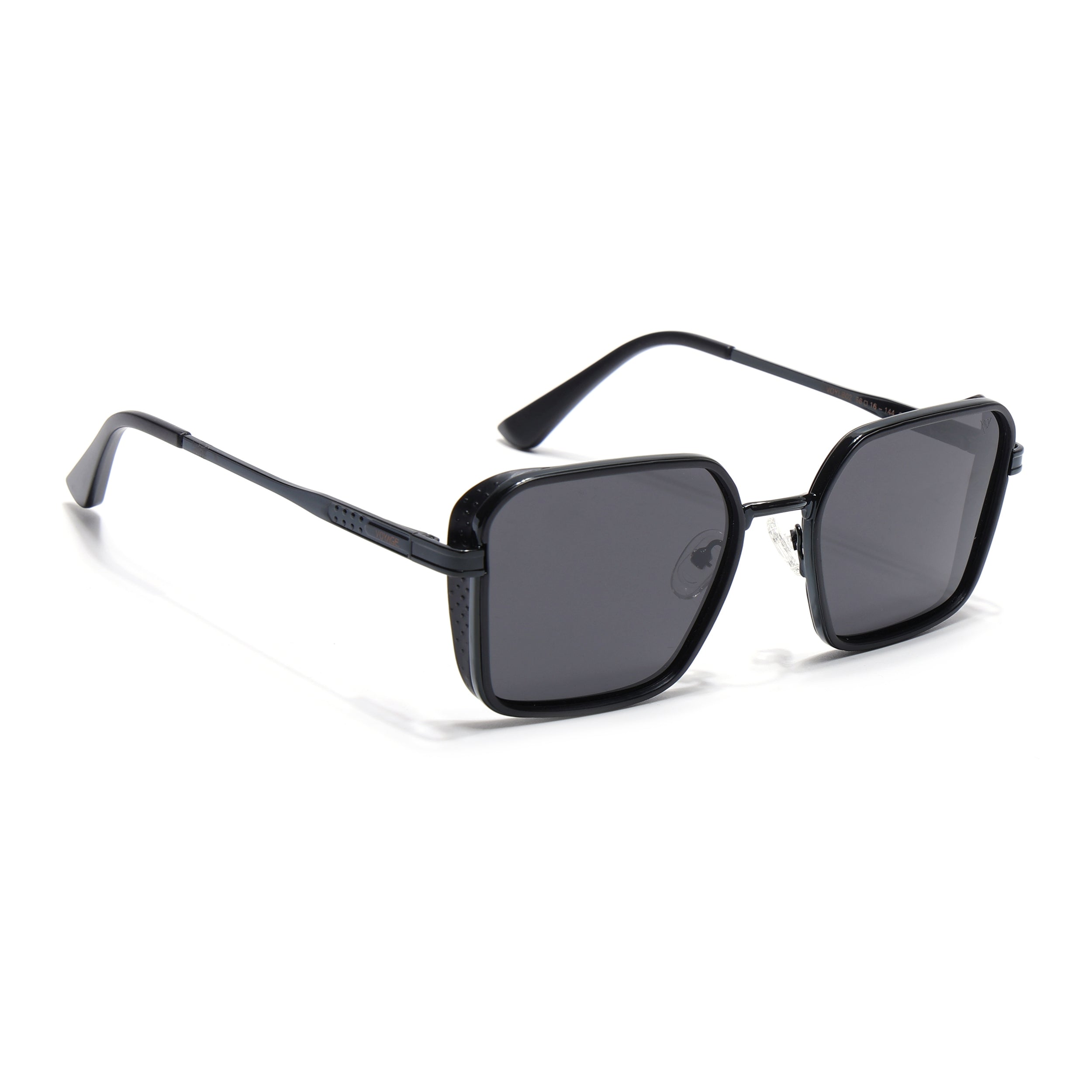 Square Polarized Sunglasses for Men & Women (Black Lens | Black Frame - VOYLB02-C1)