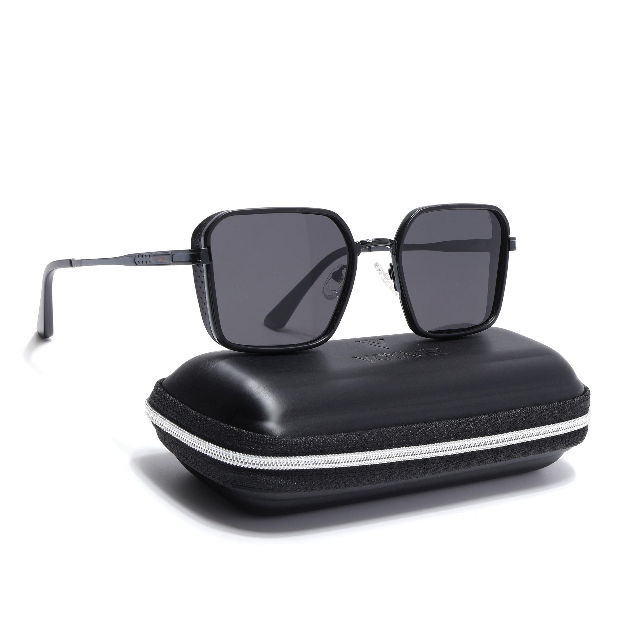 Square Polarized Sunglasses for Men & Women (Black Lens | Black Frame - VOYLB02-C1)