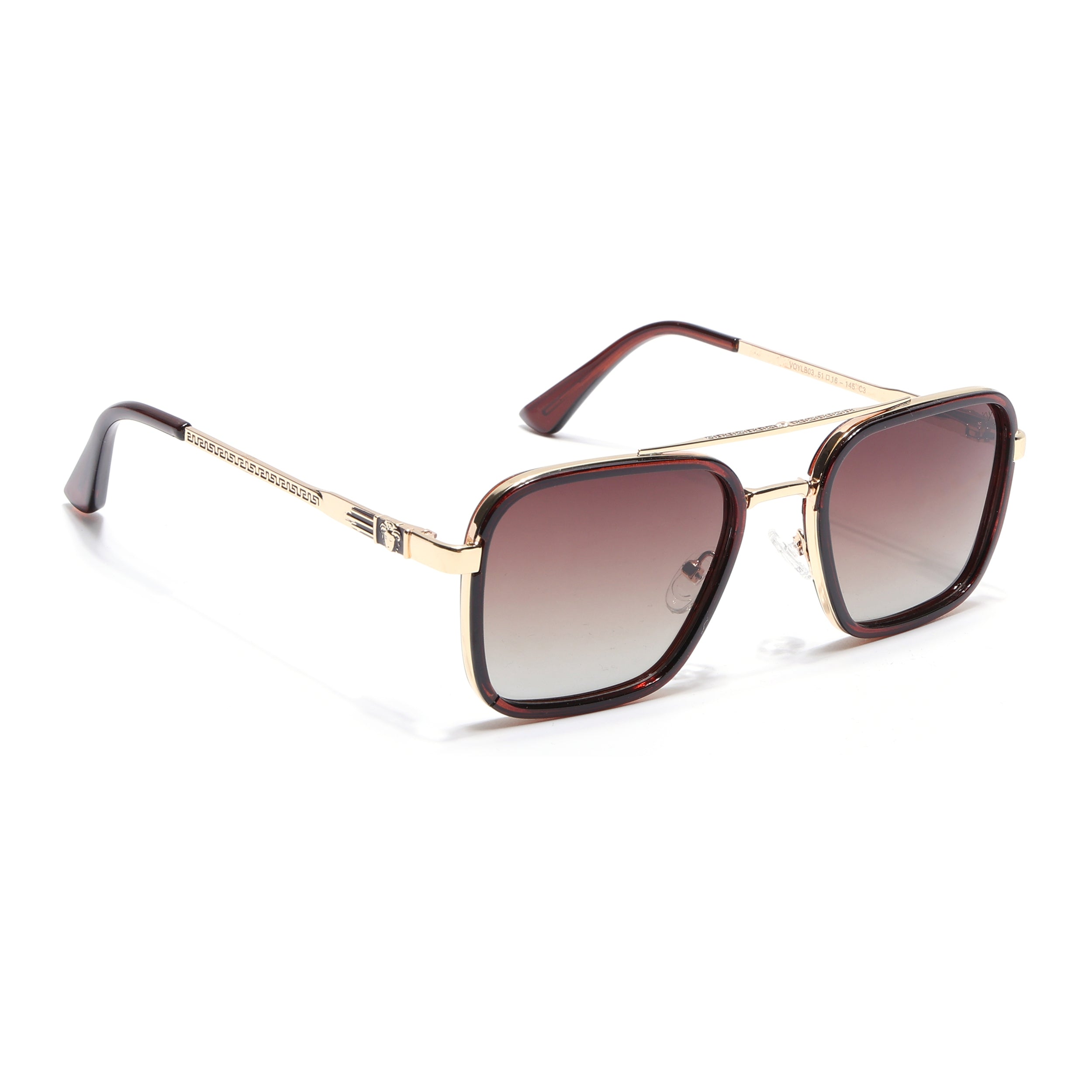 Square Polarized Sunglasses for Men & Women (Brown & Clear Lens | Golden Frame - VOYLB02-C3)