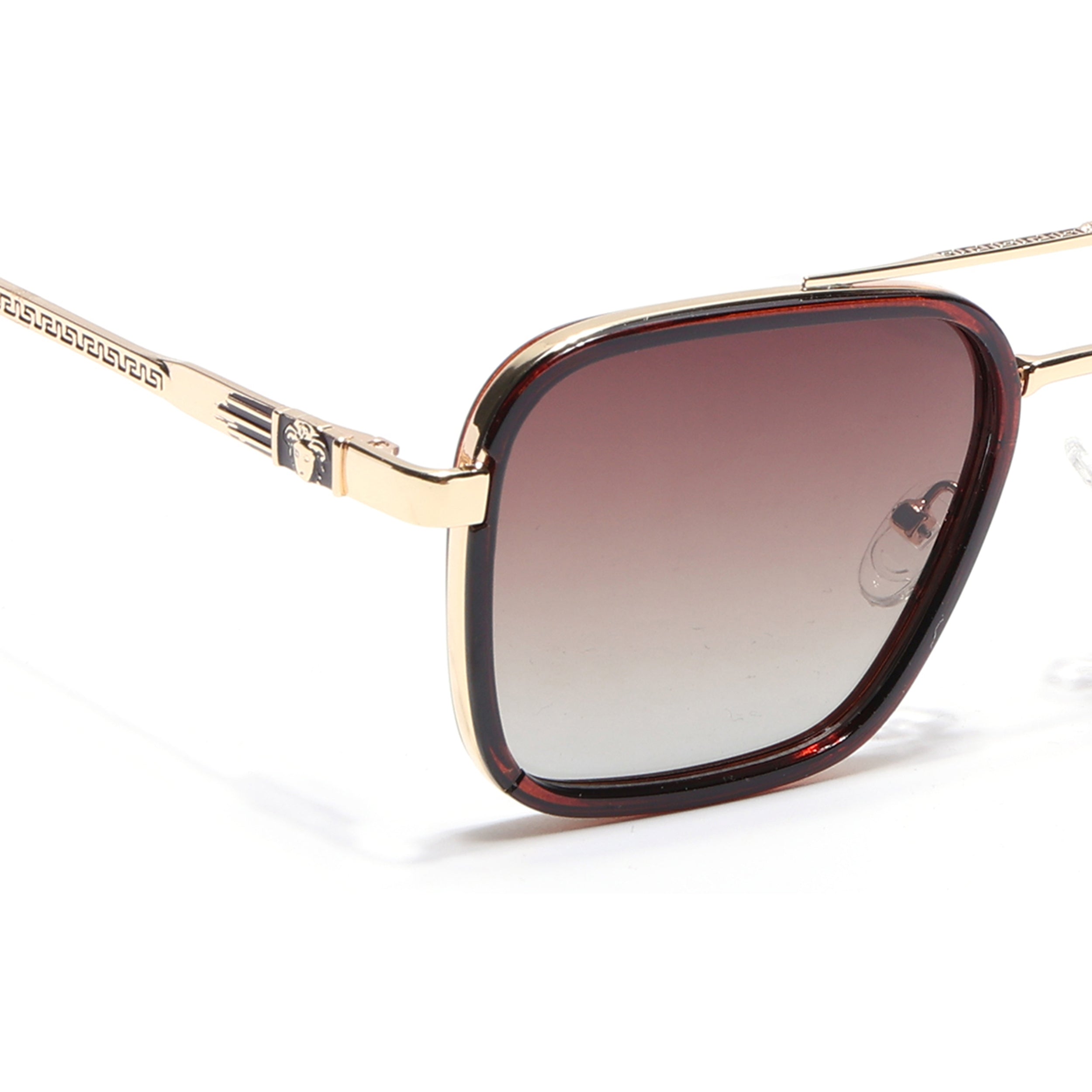 Square Polarized Sunglasses for Men & Women (Brown & Clear Lens | Golden Frame - VOYLB02-C3)