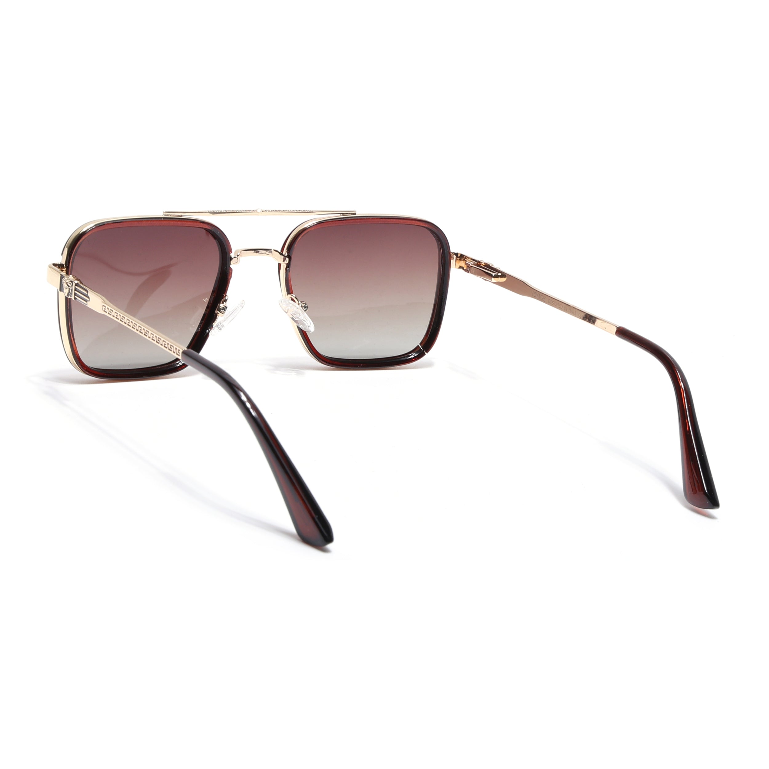 Square Polarized Sunglasses for Men & Women (Brown & Clear Lens | Golden Frame - VOYLB02-C3)