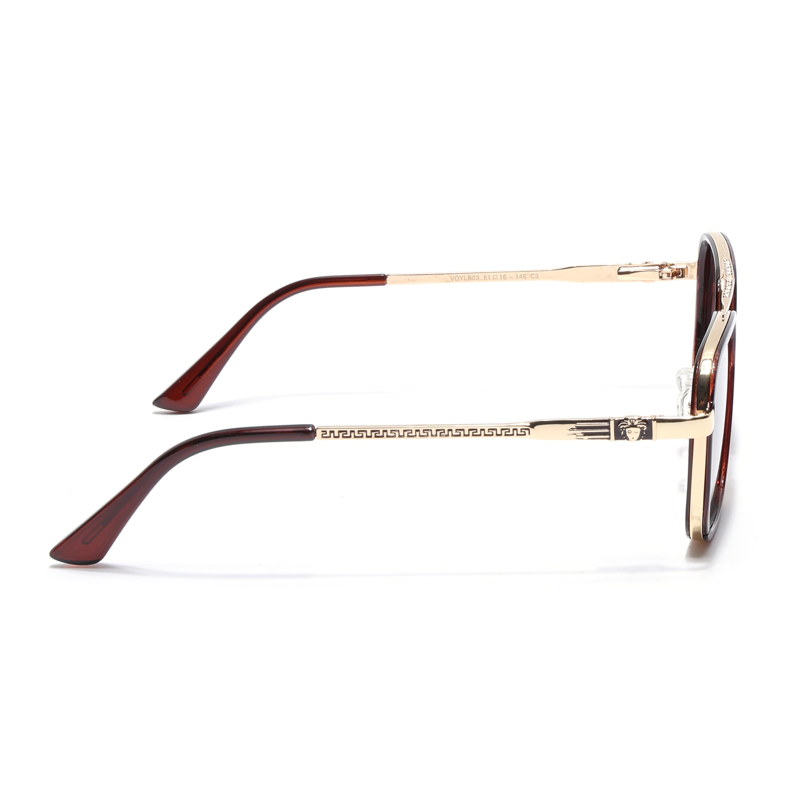Square Polarized Sunglasses for Men & Women (Brown & Clear Lens | Golden Frame - VOYLB02-C3)