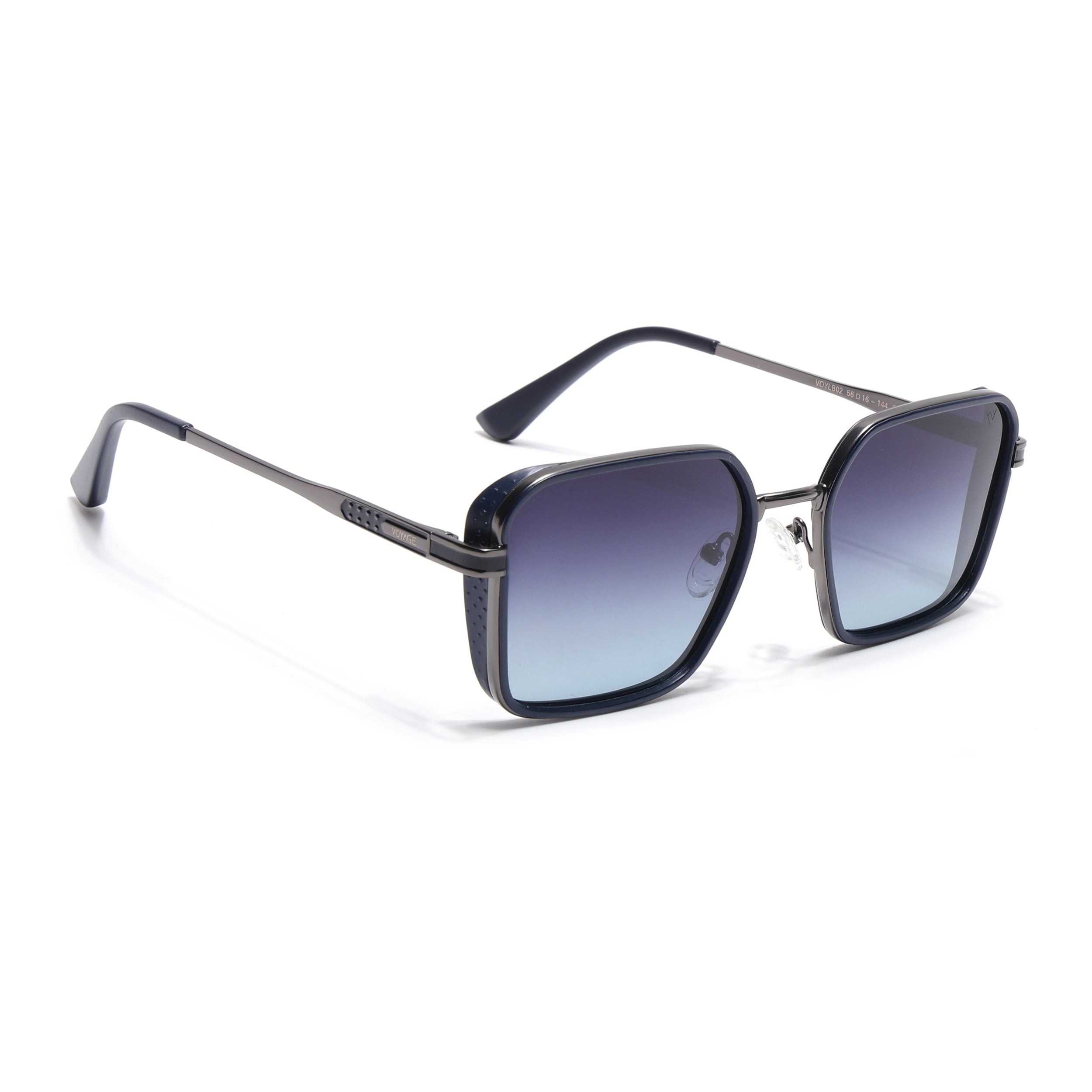 Square Polarized Sunglasses for Men & Women (Grey & Pink Lens | Silver & Black Frame - VOYLB02-C4)