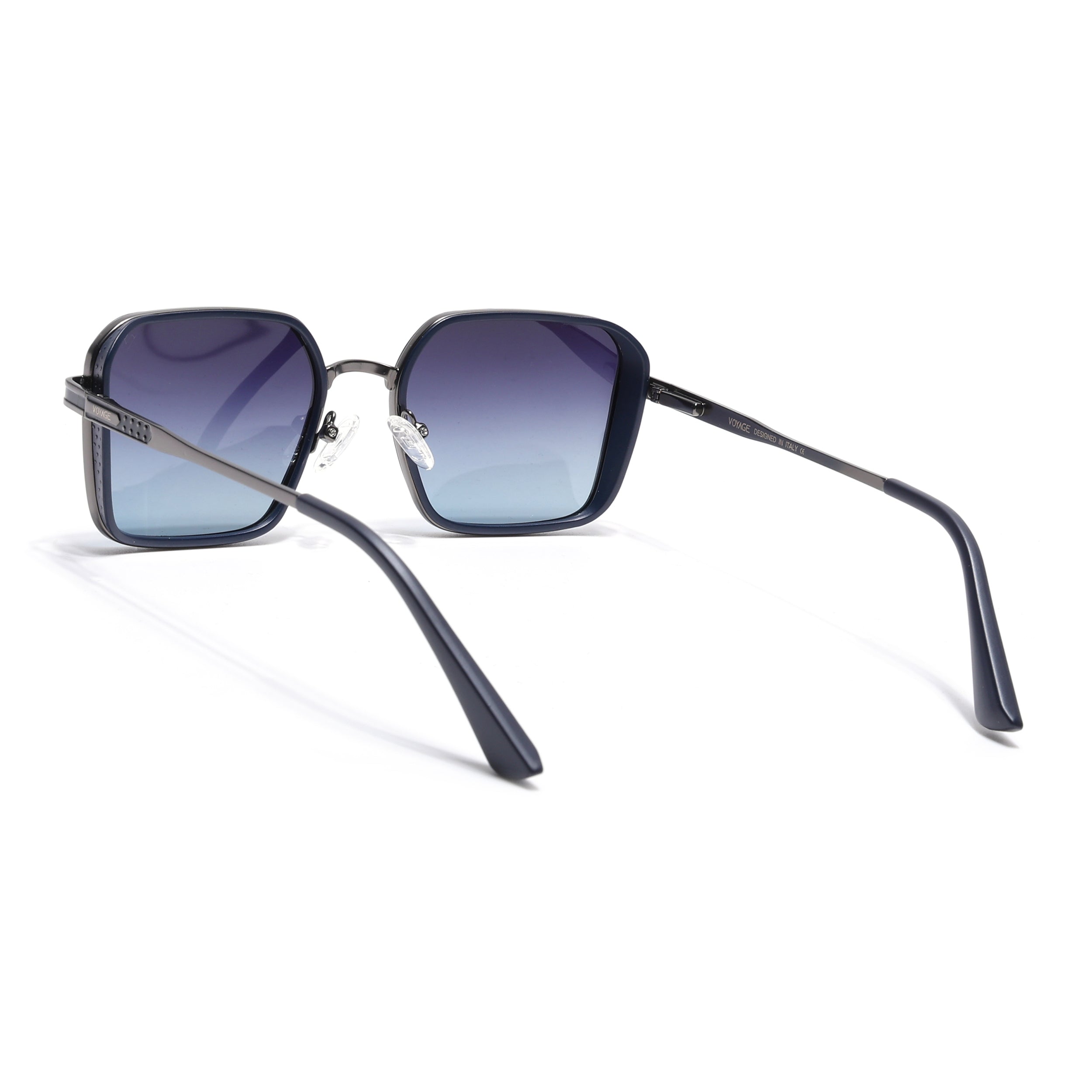Square Polarized Sunglasses for Men & Women (Grey & Pink Lens | Silver & Black Frame - VOYLB02-C4)