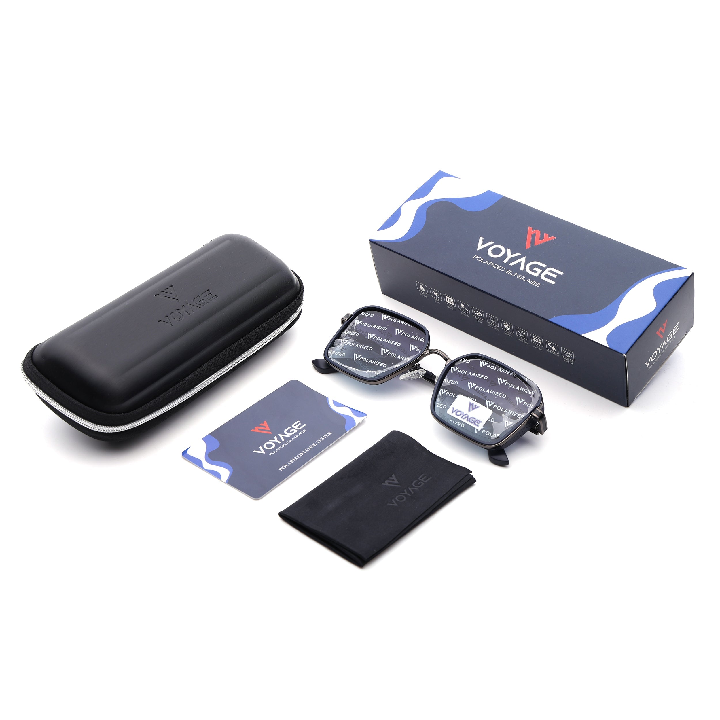 Square Polarized Sunglasses for Men & Women (Grey & Pink Lens | Silver & Black Frame - VOYLB02-C4)