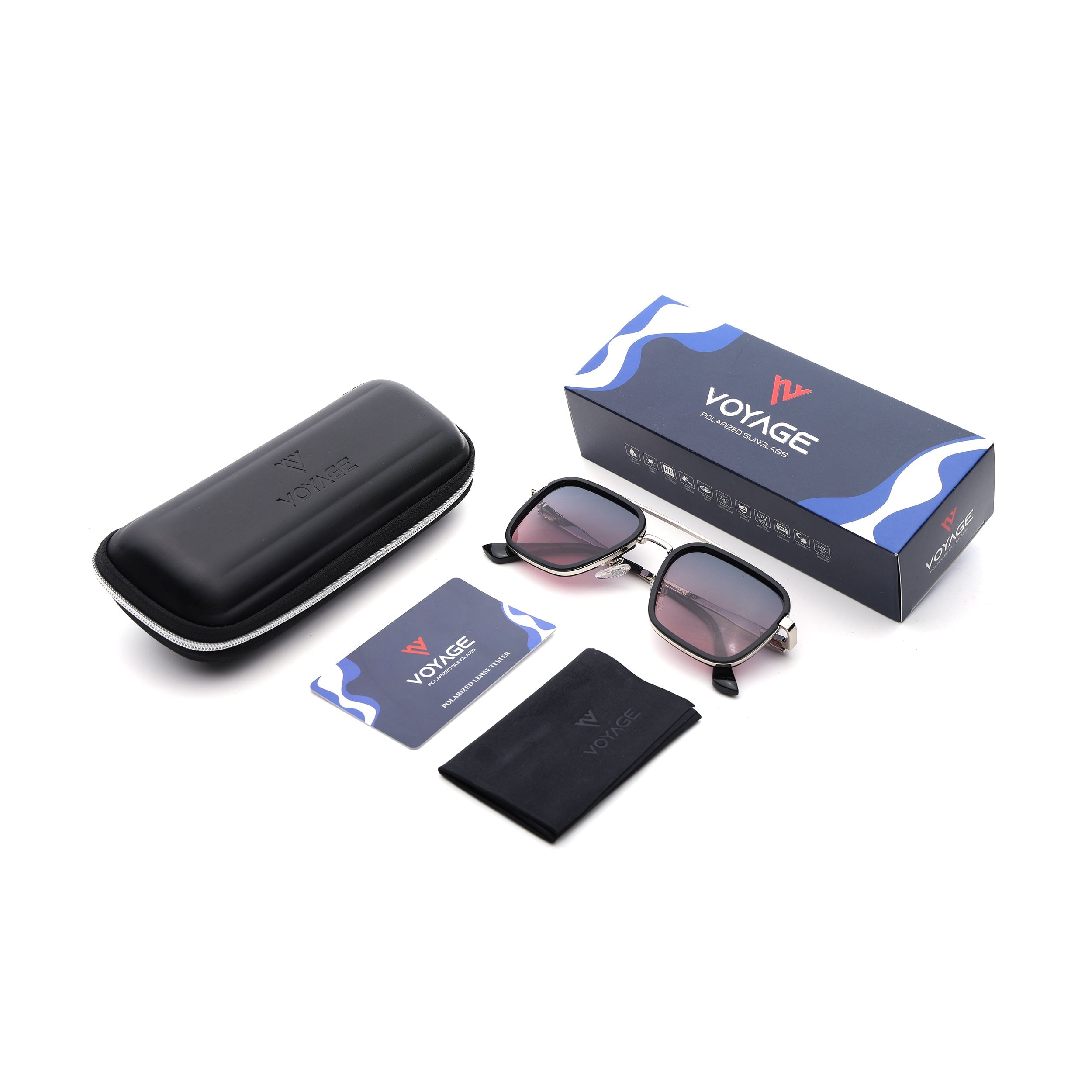 Square Polarized Sunglasses for Men & Women (Blue Lens | Navy Blue Frame - VOYLB02-C5)