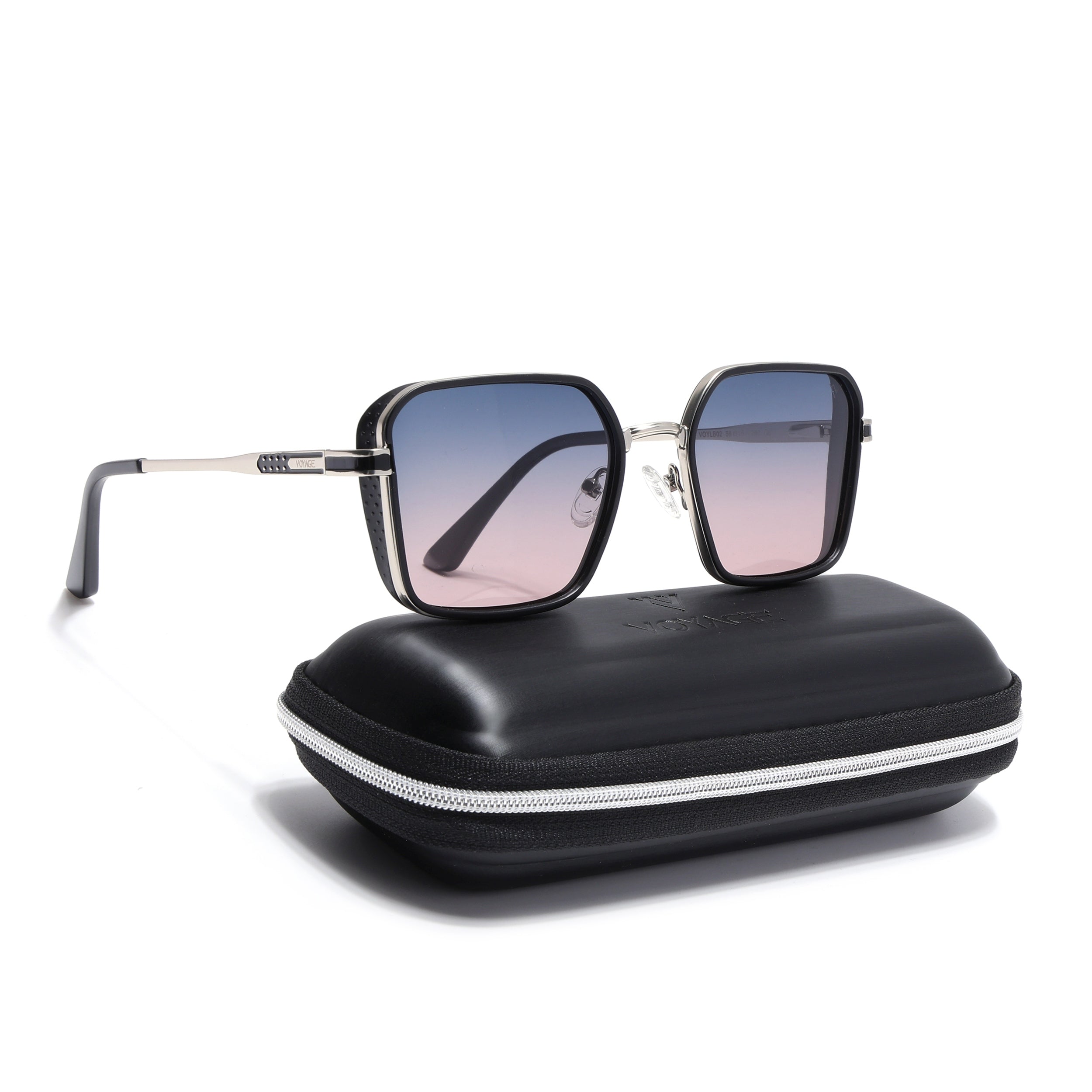 Square Polarized Sunglasses for Men & Women (Blue Lens | Navy Blue Frame - VOYLB02-C5)