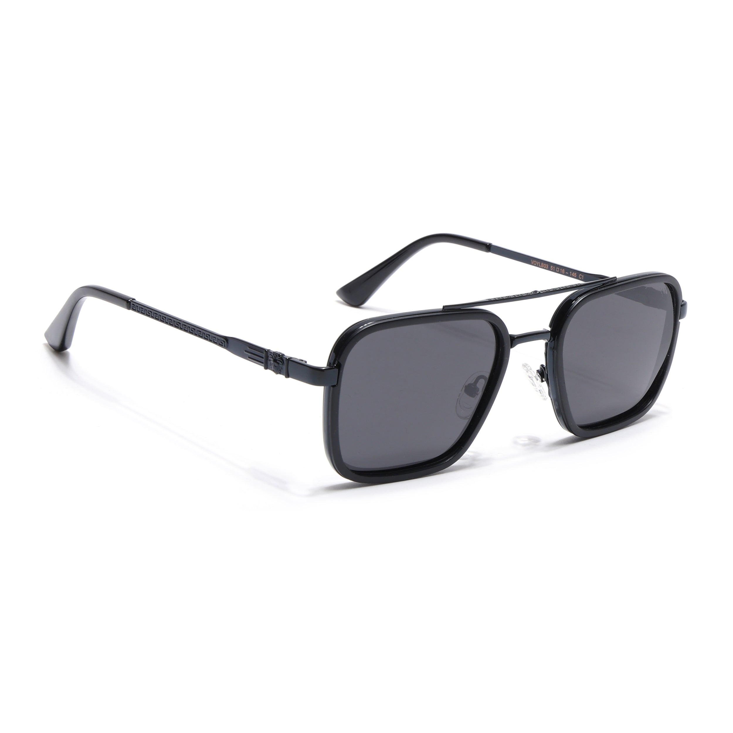 Square Polarized Sunglasses for Men & Women (Black Lens | Black Frame - VOYLB03-C1)
