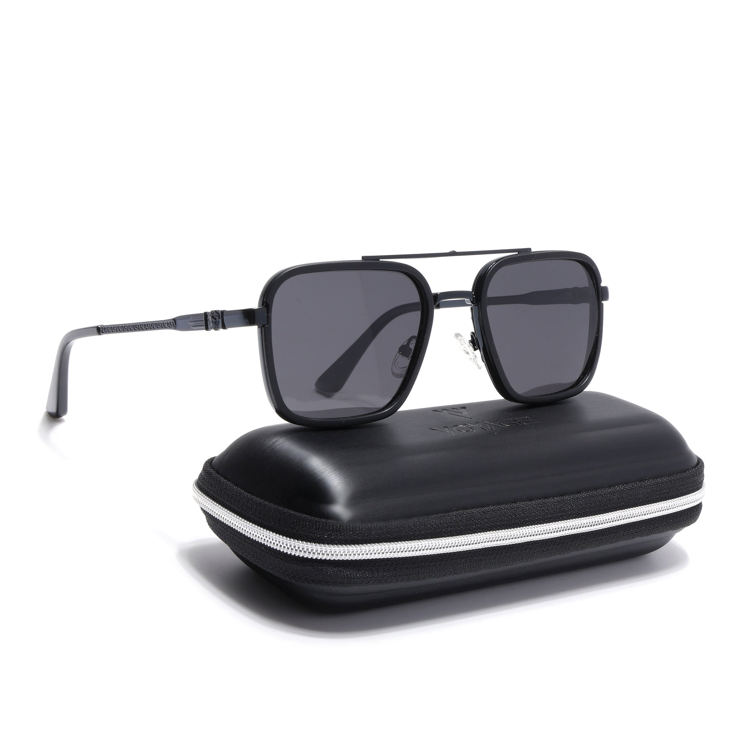 Square Polarized Sunglasses for Men & Women (Black Lens | Black Frame - VOYLB03-C1)