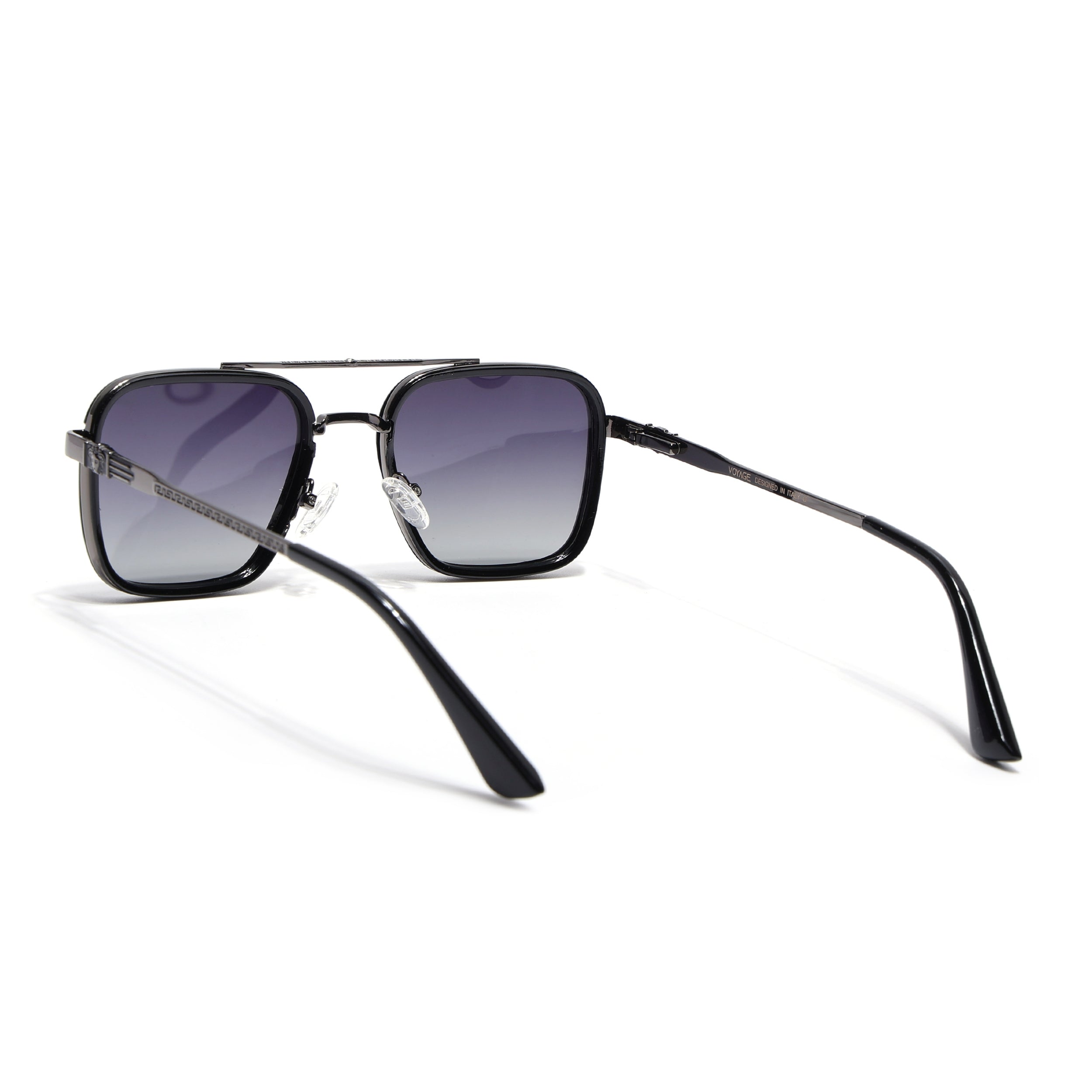 Square Polarized Sunglasses for Men & Women (Grey Lens | Grey & Black Frame - VOYLB03-C2)