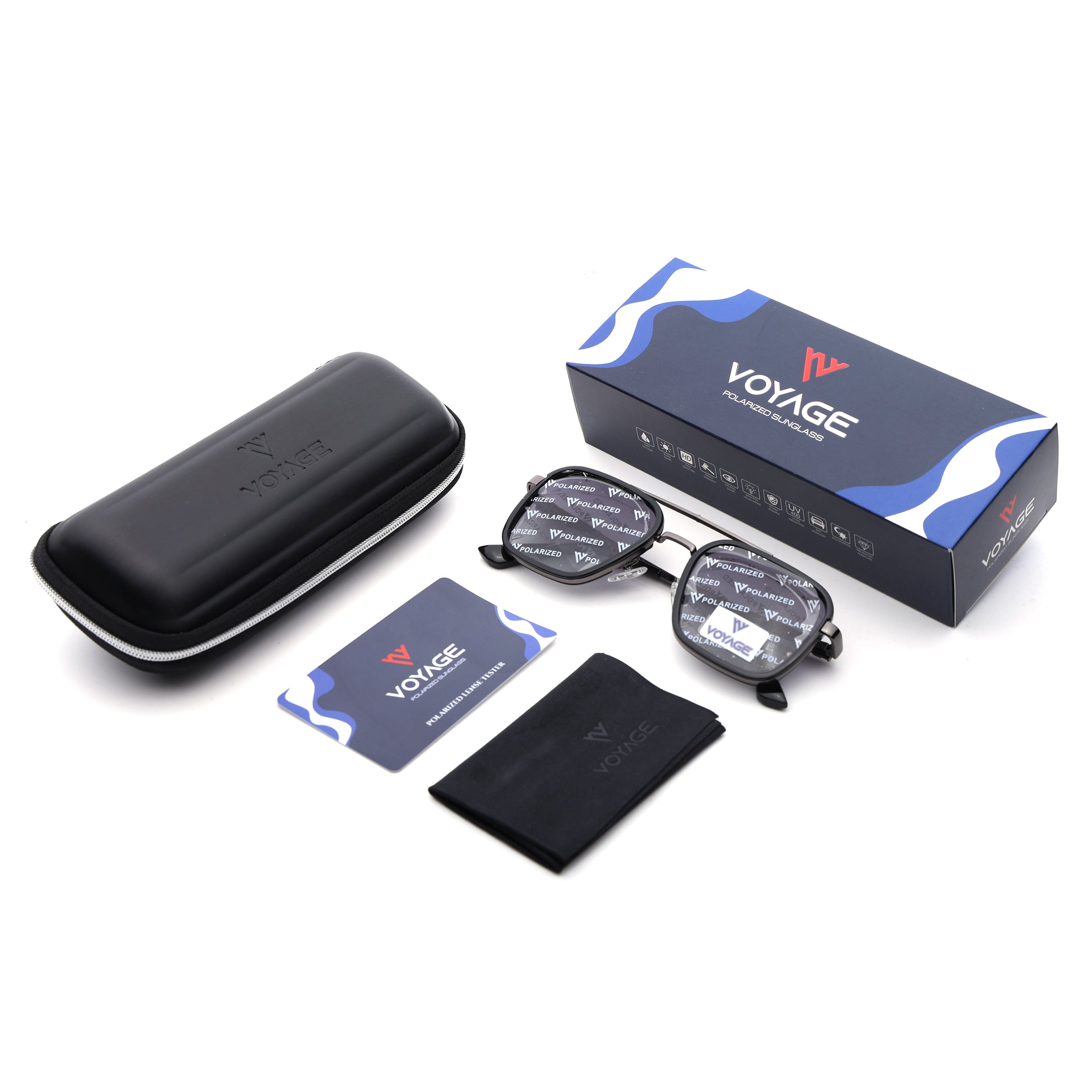 Square Polarized Sunglasses for Men & Women (Grey Lens | Grey & Black Frame - VOYLB03-C2)