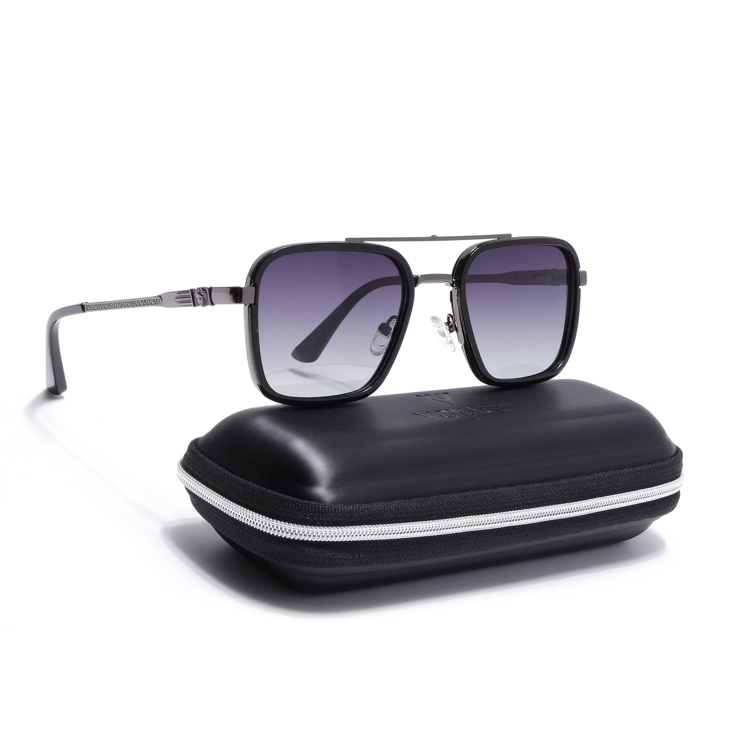 Square Polarized Sunglasses for Men & Women (Grey Lens | Grey & Black Frame - VOYLB03-C2)