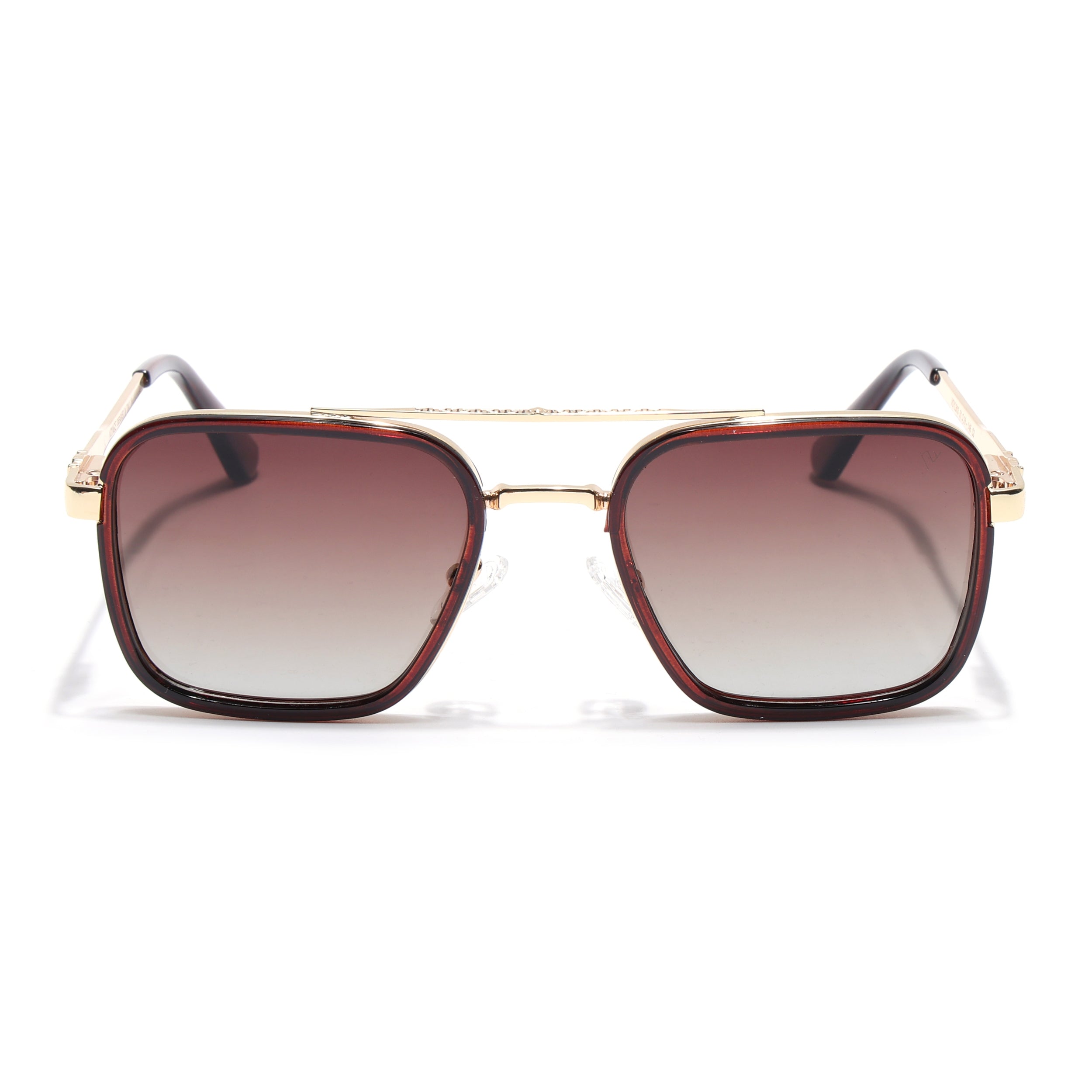 Square Polarized Sunglasses for Men & Women (Brown & Clear Lens | Golden & Brown Frame - VOYLB03-C3)