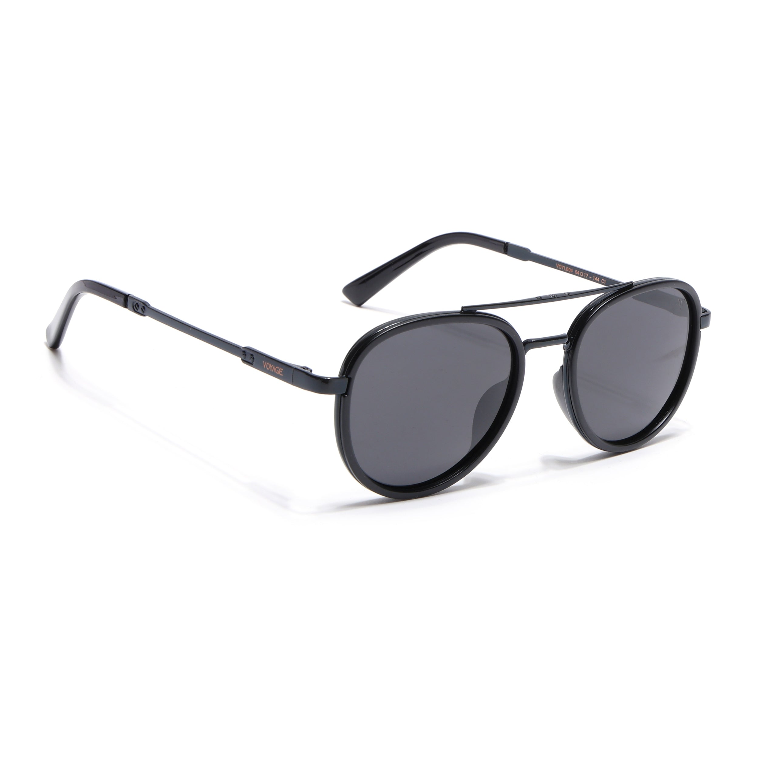 Round Polarized Sunglasses for Men & Women (Black Lens | Black Frame - VOYLB04-C1)