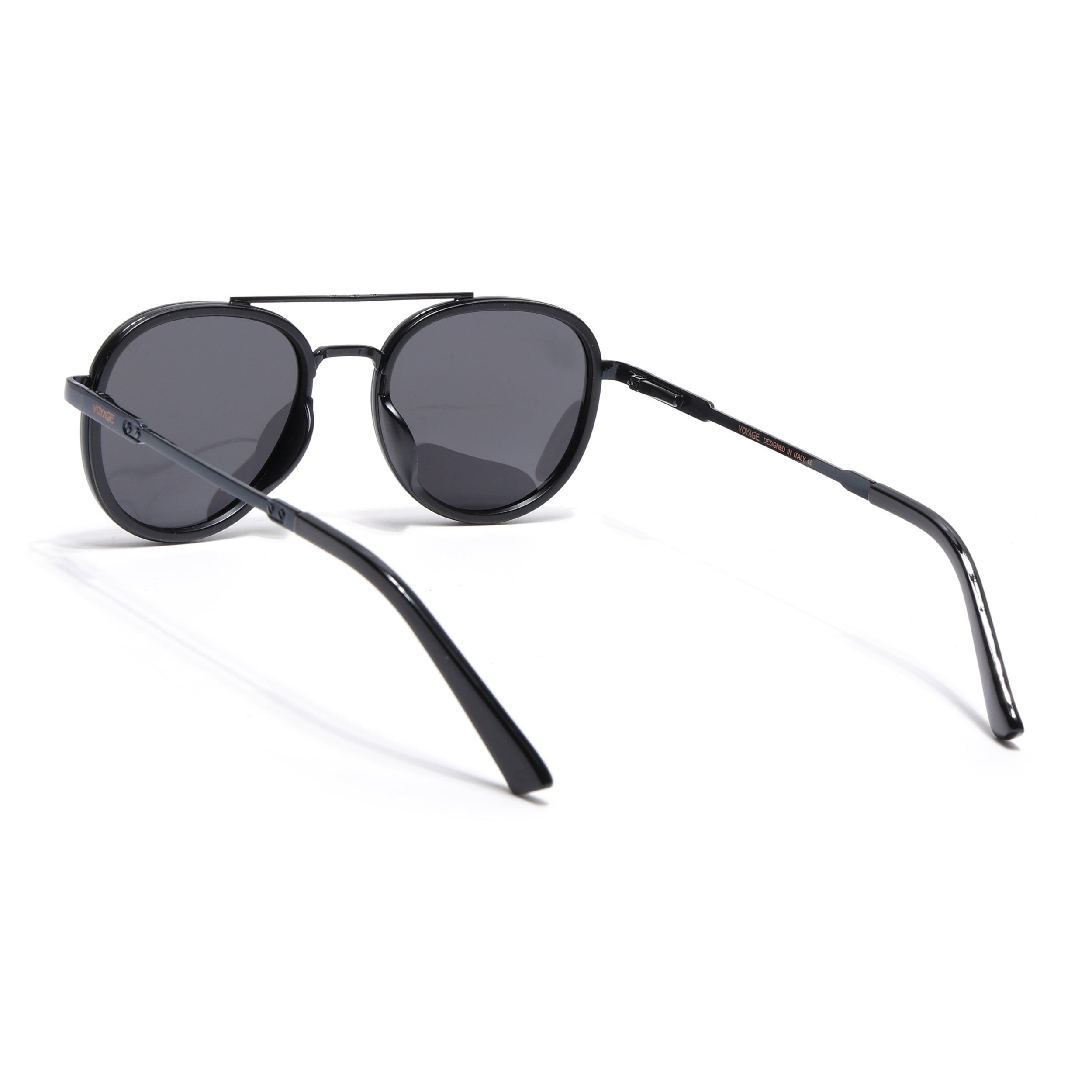 Round Polarized Sunglasses for Men & Women (Black Lens | Black Frame - VOYLB04-C1)