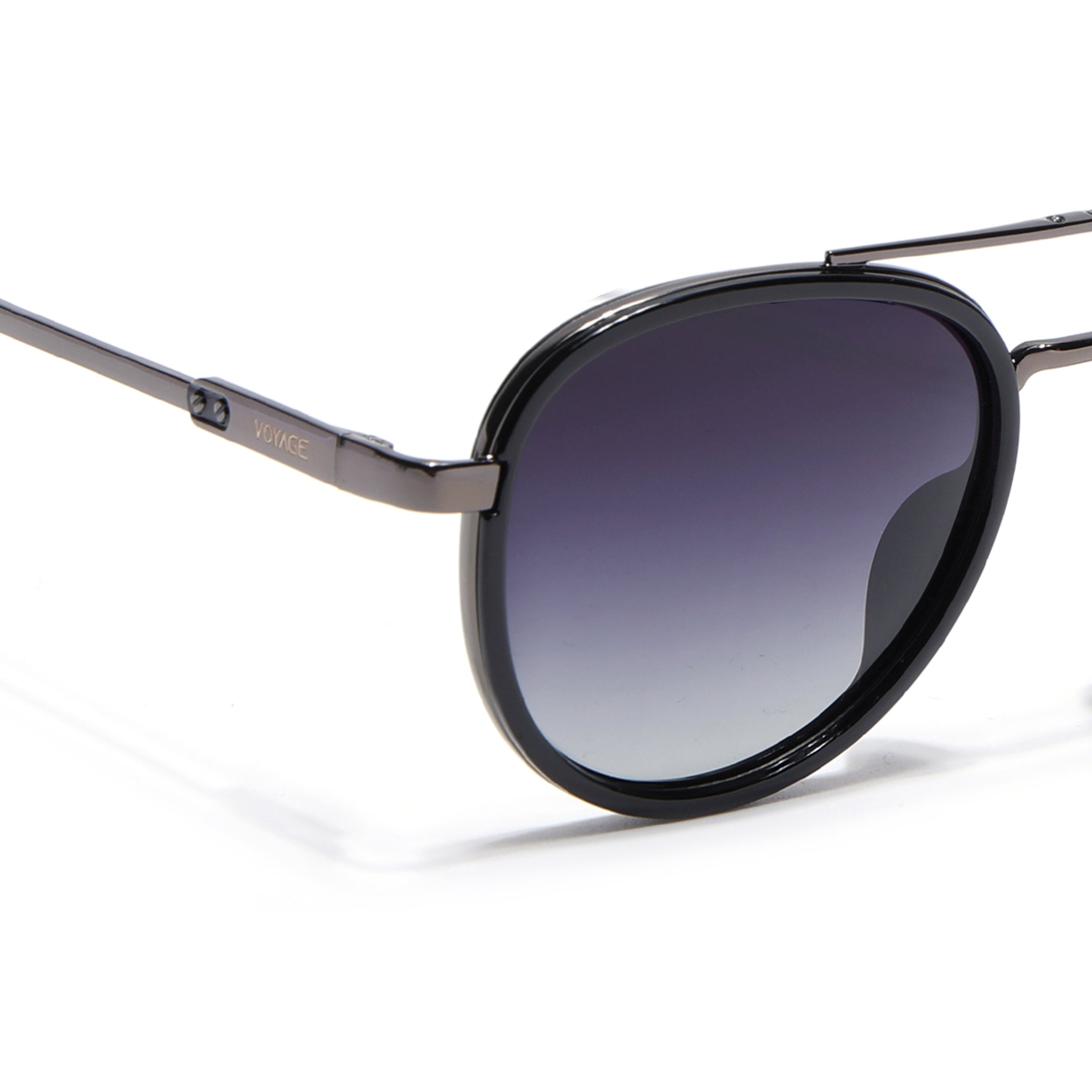 Round Polarized Sunglasses for Men & Women (Grey Lens | Grey & Black Frame - VOYLB04-C2)