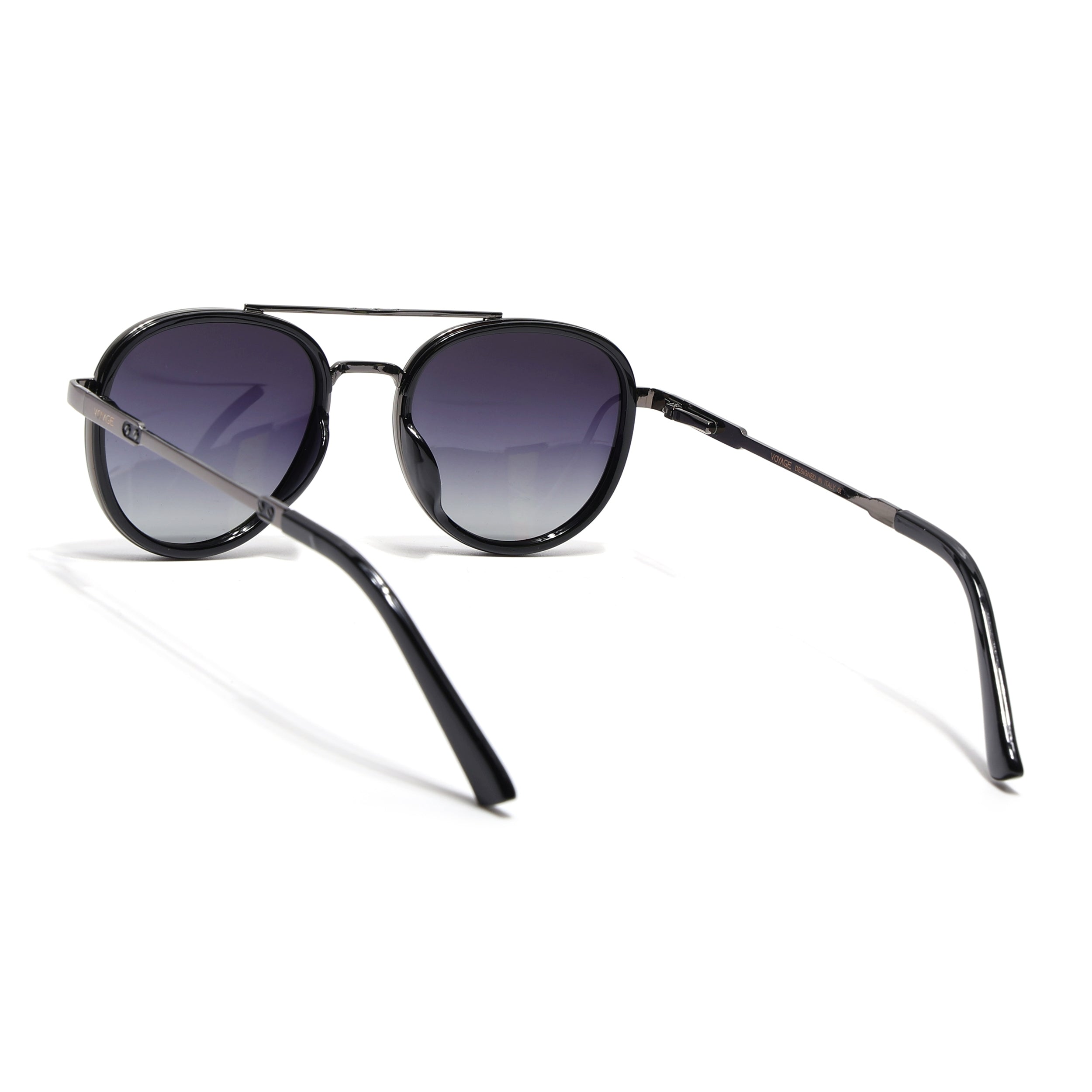 Round Polarized Sunglasses for Men & Women (Grey Lens | Grey & Black Frame - VOYLB04-C2)