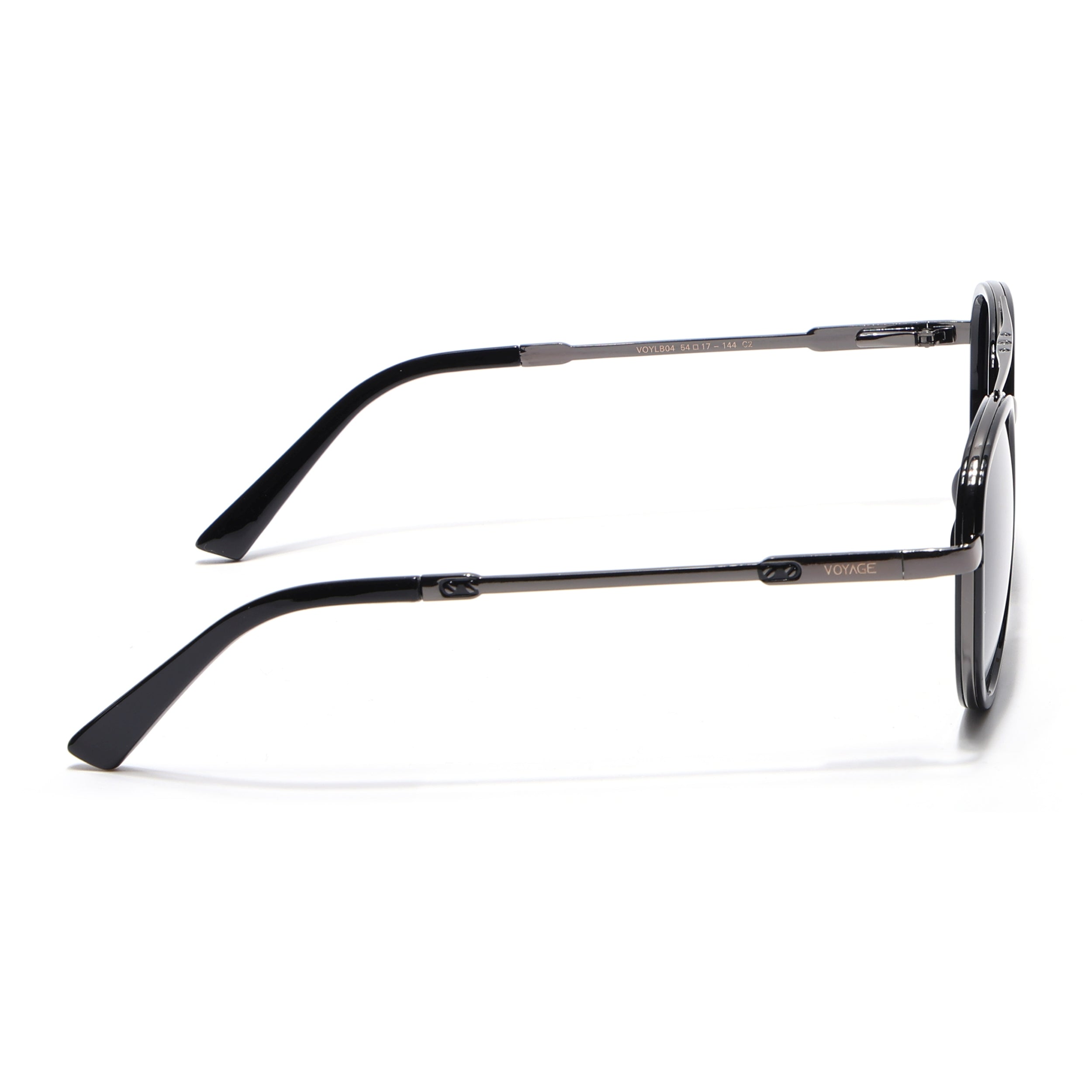 Round Polarized Sunglasses for Men & Women (Grey Lens | Grey & Black Frame - VOYLB04-C2)