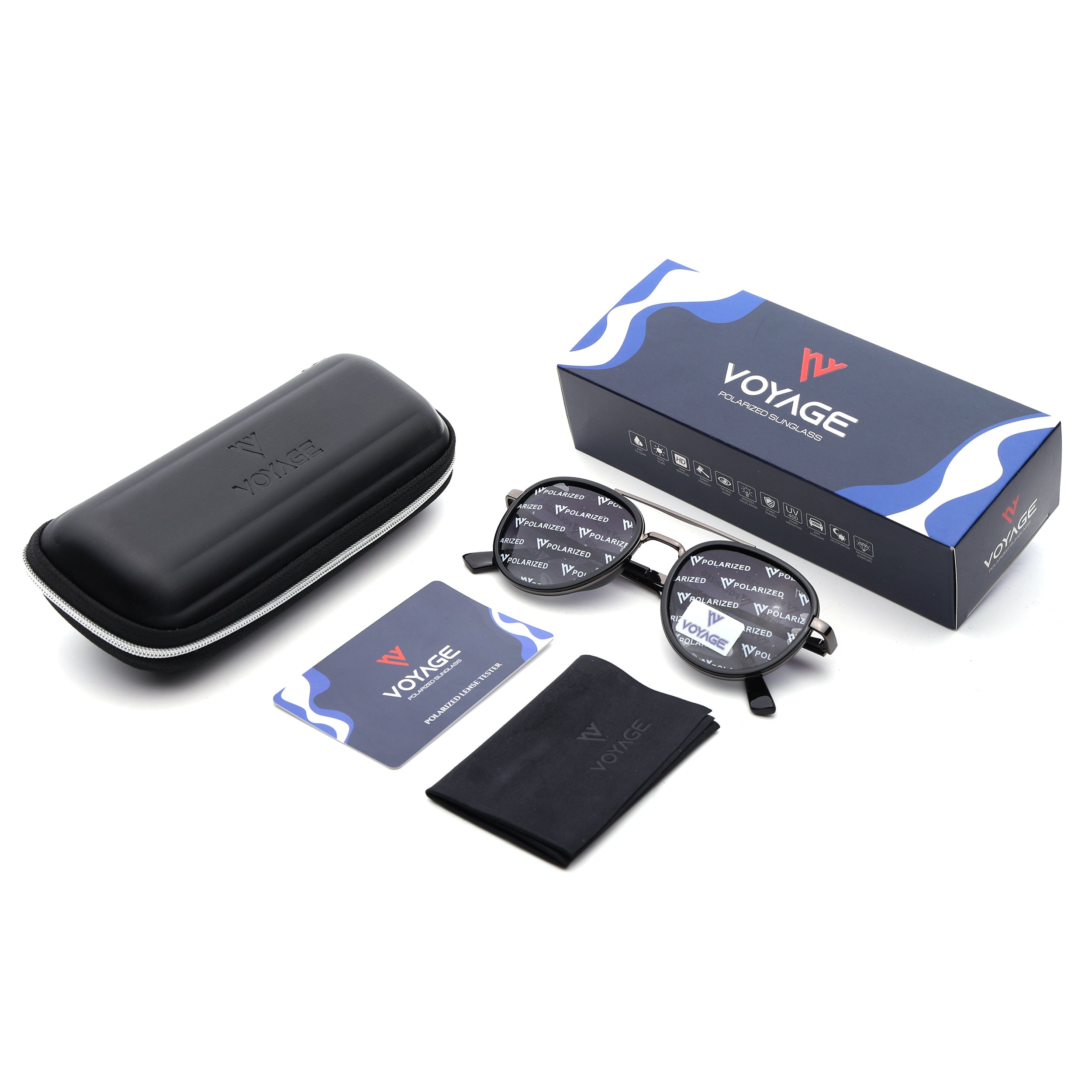 Round Polarized Sunglasses for Men & Women (Grey Lens | Grey & Black Frame - VOYLB04-C2)