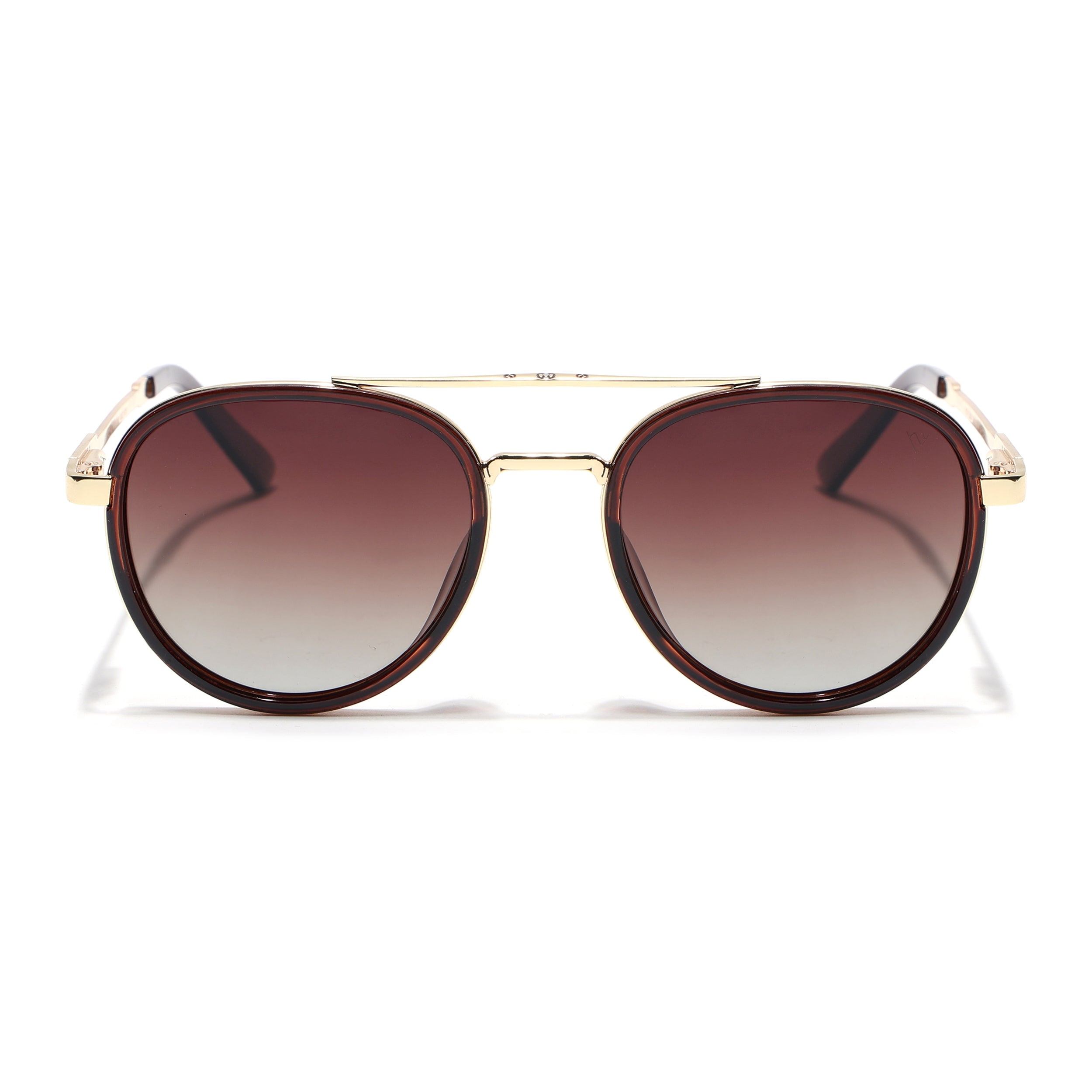 Round Polarized Sunglasses for Men & Women (Brown & Clear Lens | Golden & Brown Frame - VOYLB04-C3)