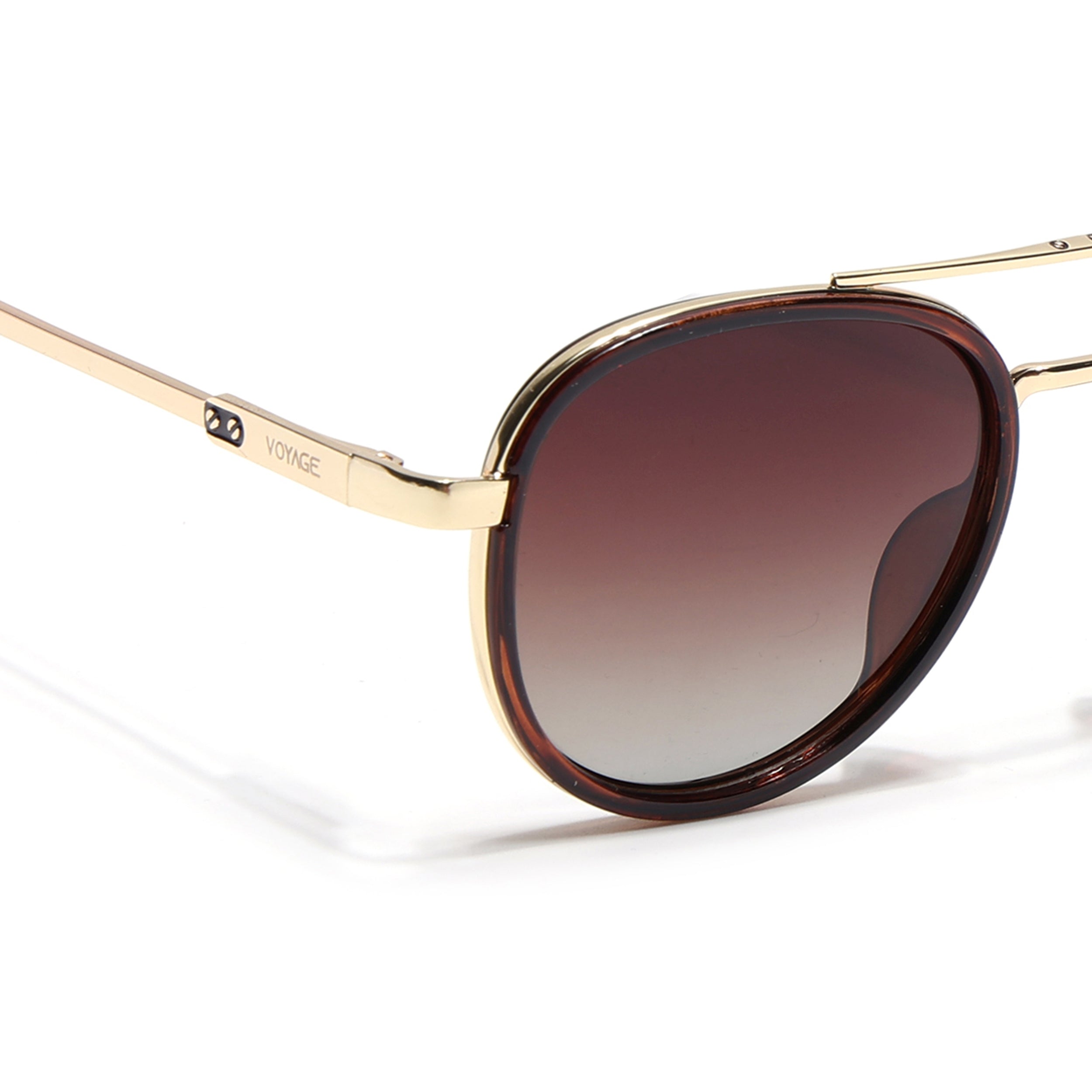 Round Polarized Sunglasses for Men & Women (Brown & Clear Lens | Golden & Brown Frame - VOYLB04-C3)
