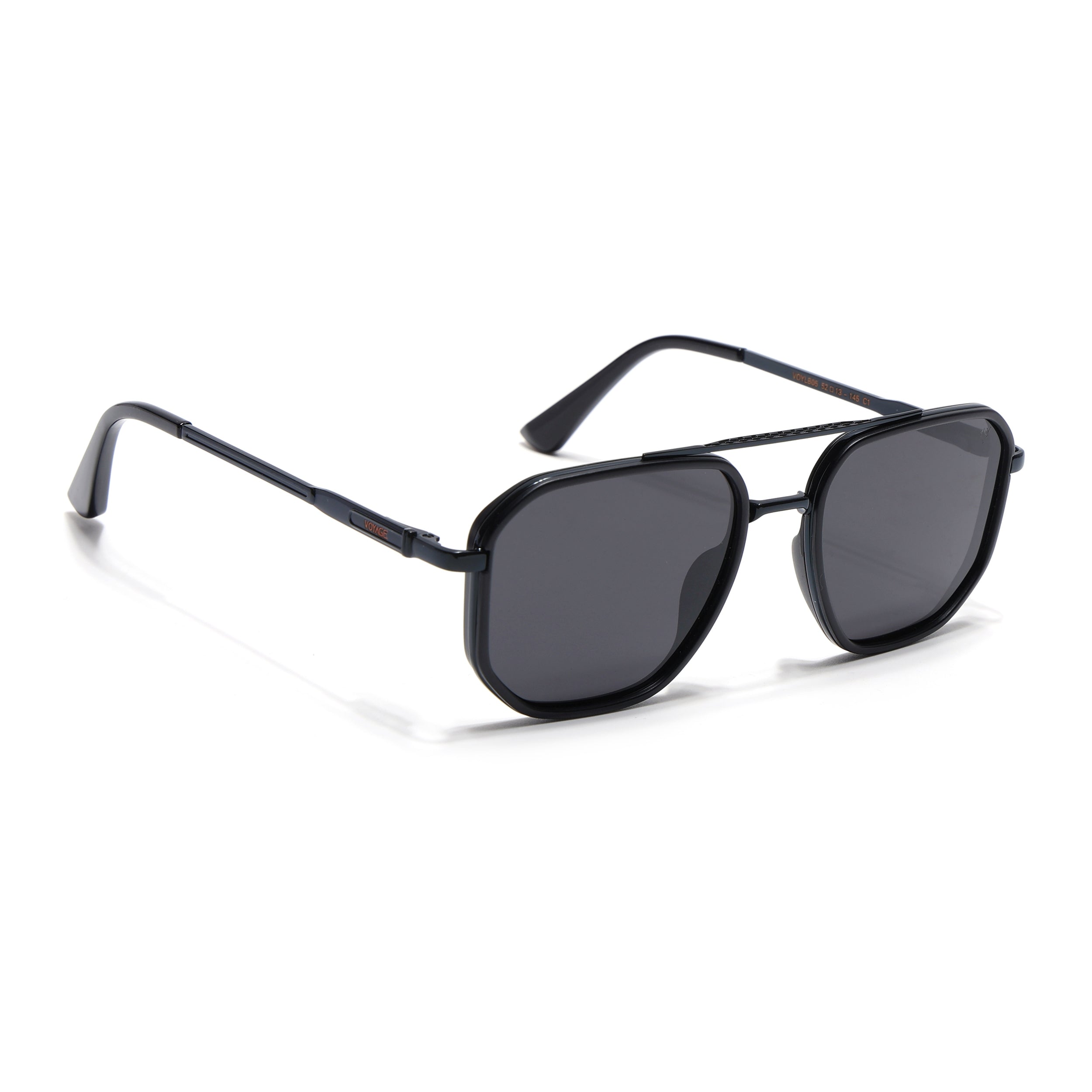 Hexagonal Polarized Sunglasses for Men & Women (Black Lens | Black Frame - VOYLB05-C1)