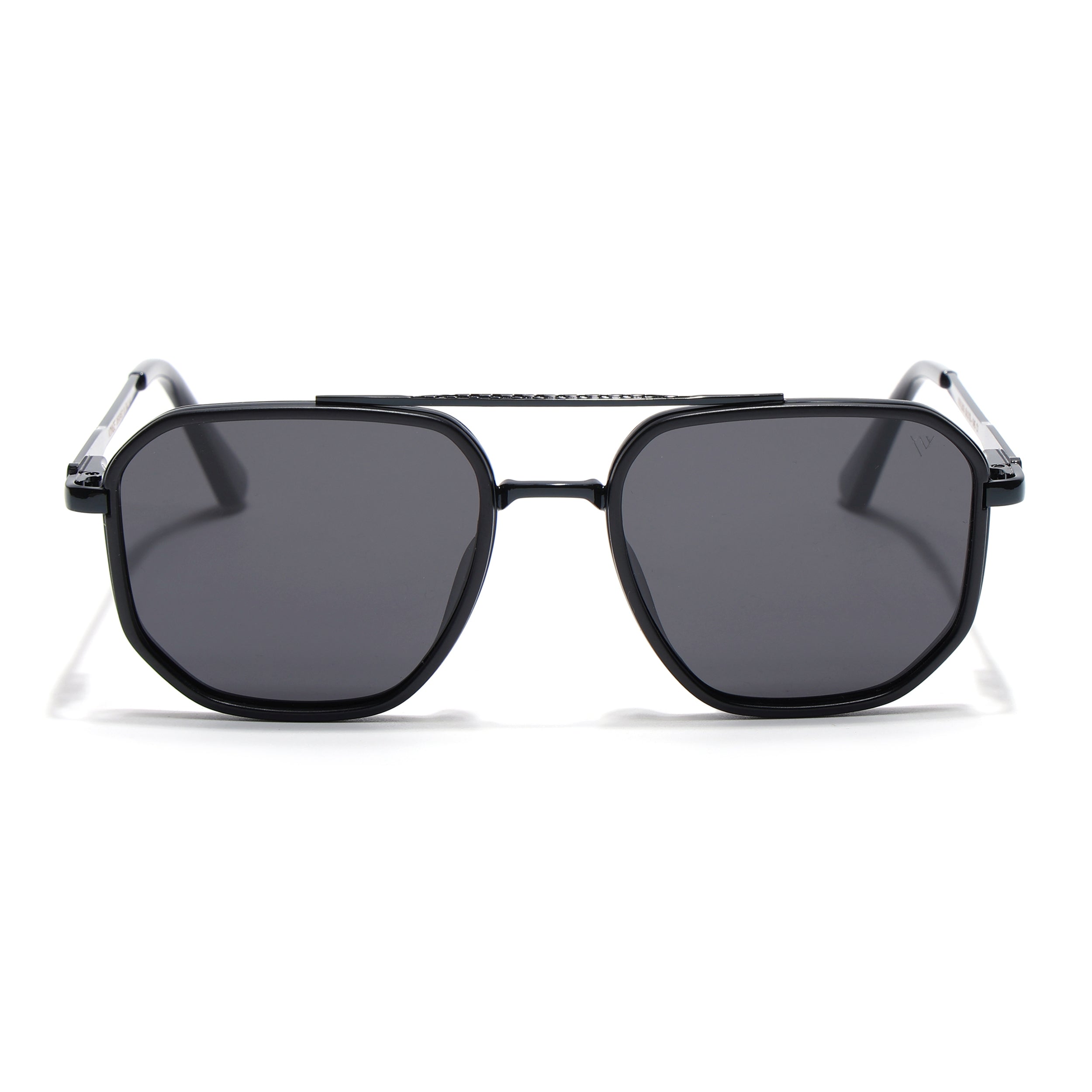 Hexagonal Polarized Sunglasses for Men & Women (Black Lens | Black Frame - VOYLB05-C1)