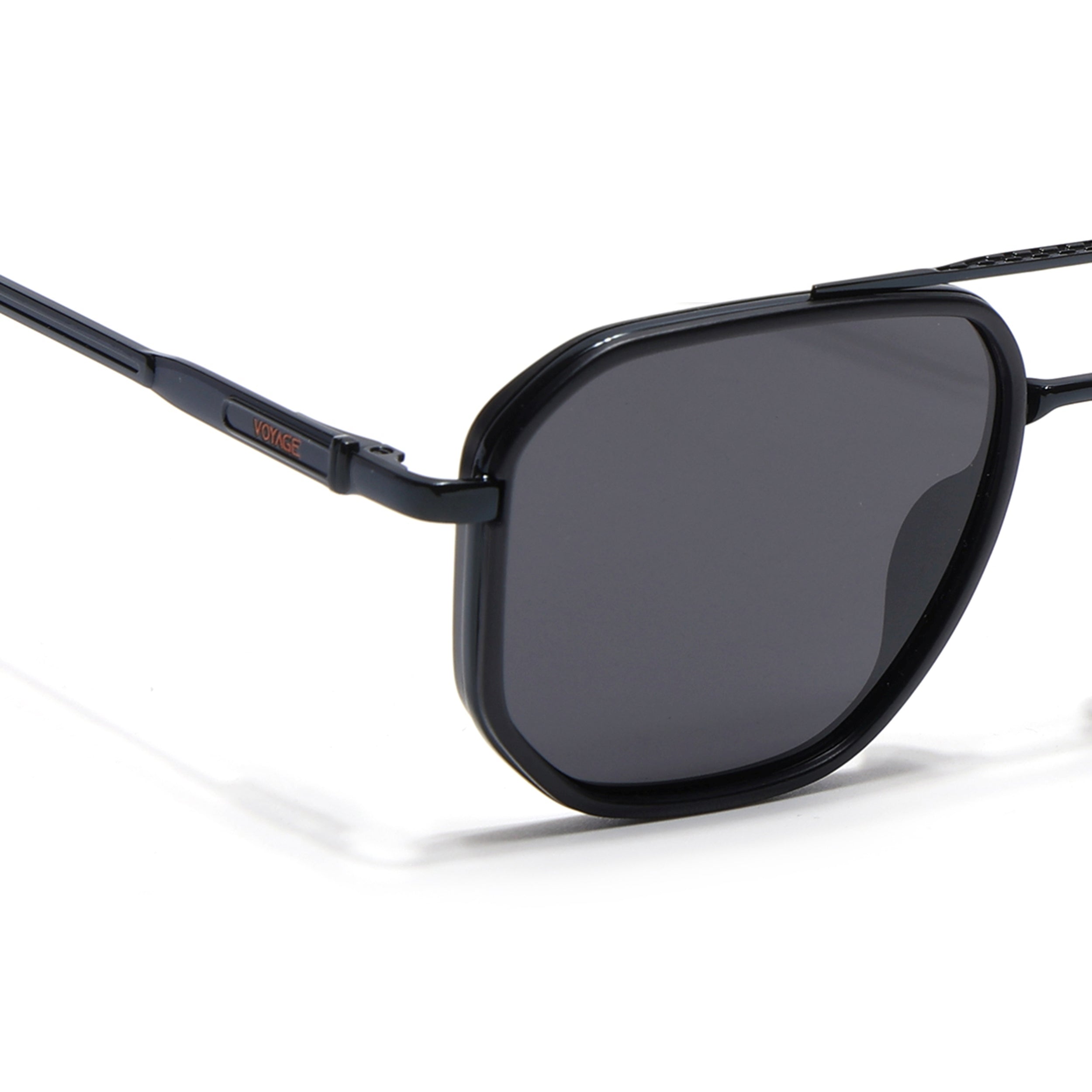 Hexagonal Polarized Sunglasses for Men & Women (Black Lens | Black Frame - VOYLB05-C1)
