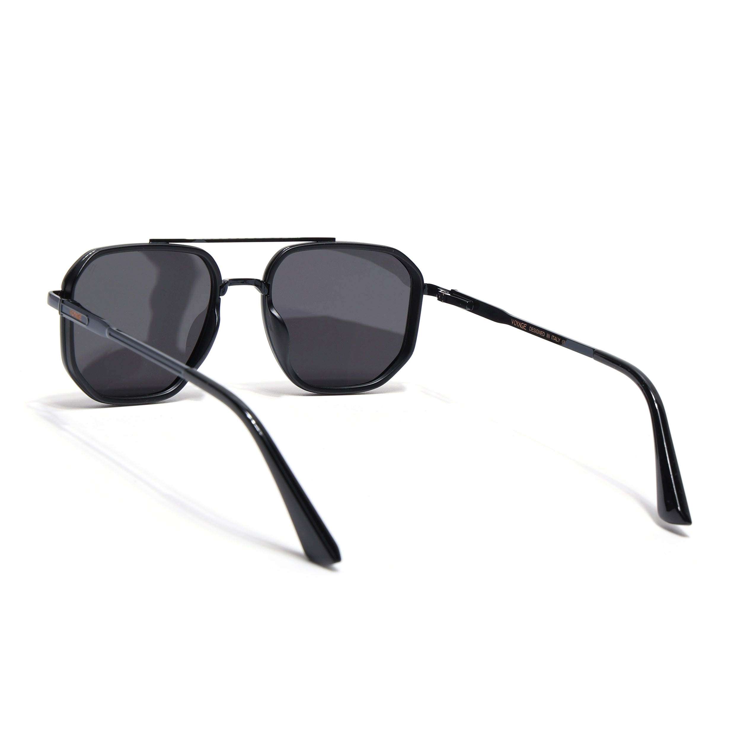 Hexagonal Polarized Sunglasses for Men & Women (Black Lens | Black Frame - VOYLB05-C1)