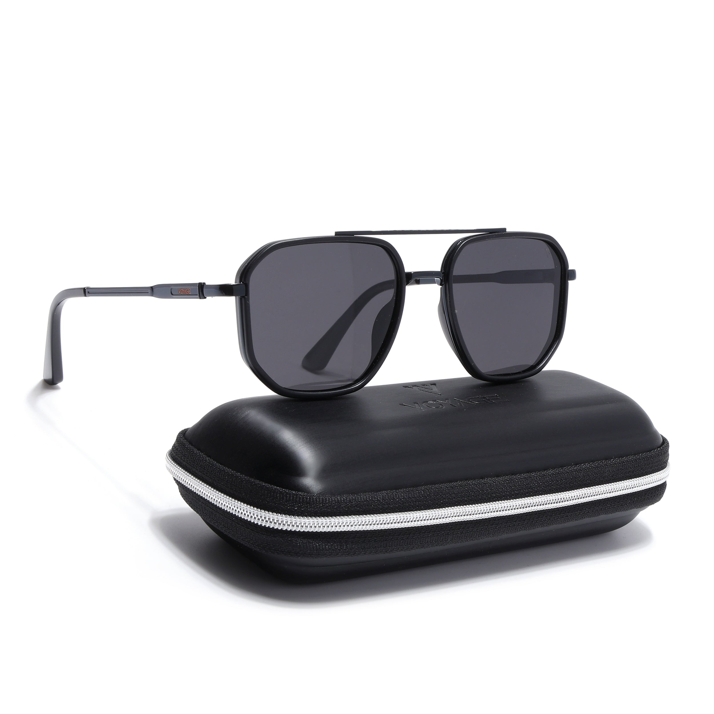 Hexagonal Polarized Sunglasses for Men & Women (Black Lens | Black Frame - VOYLB05-C1)