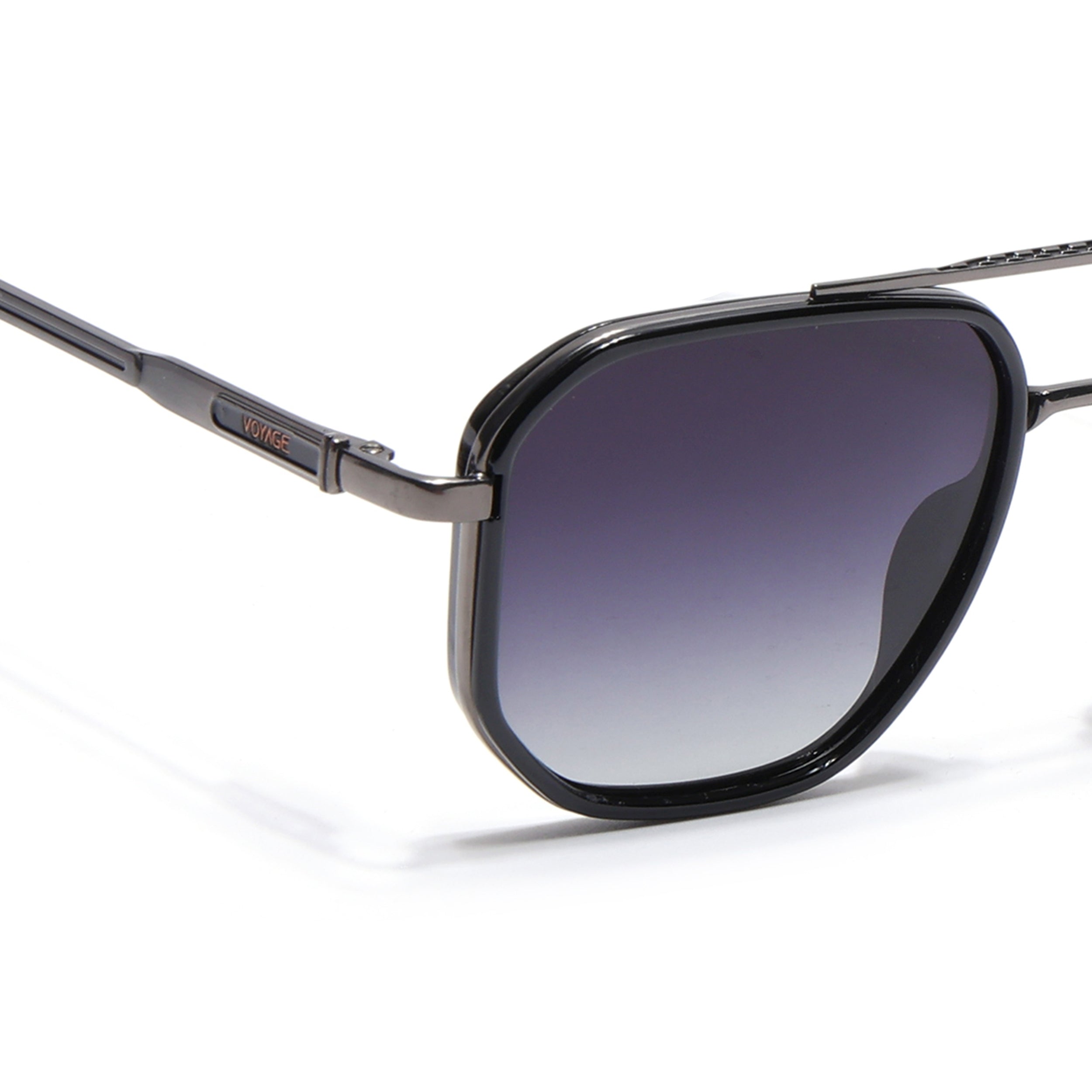 Hexagonal Polarized Sunglasses for Men & Women (Grey & Clear Lens | Grey & Black Frame - VOYLB05-C2)