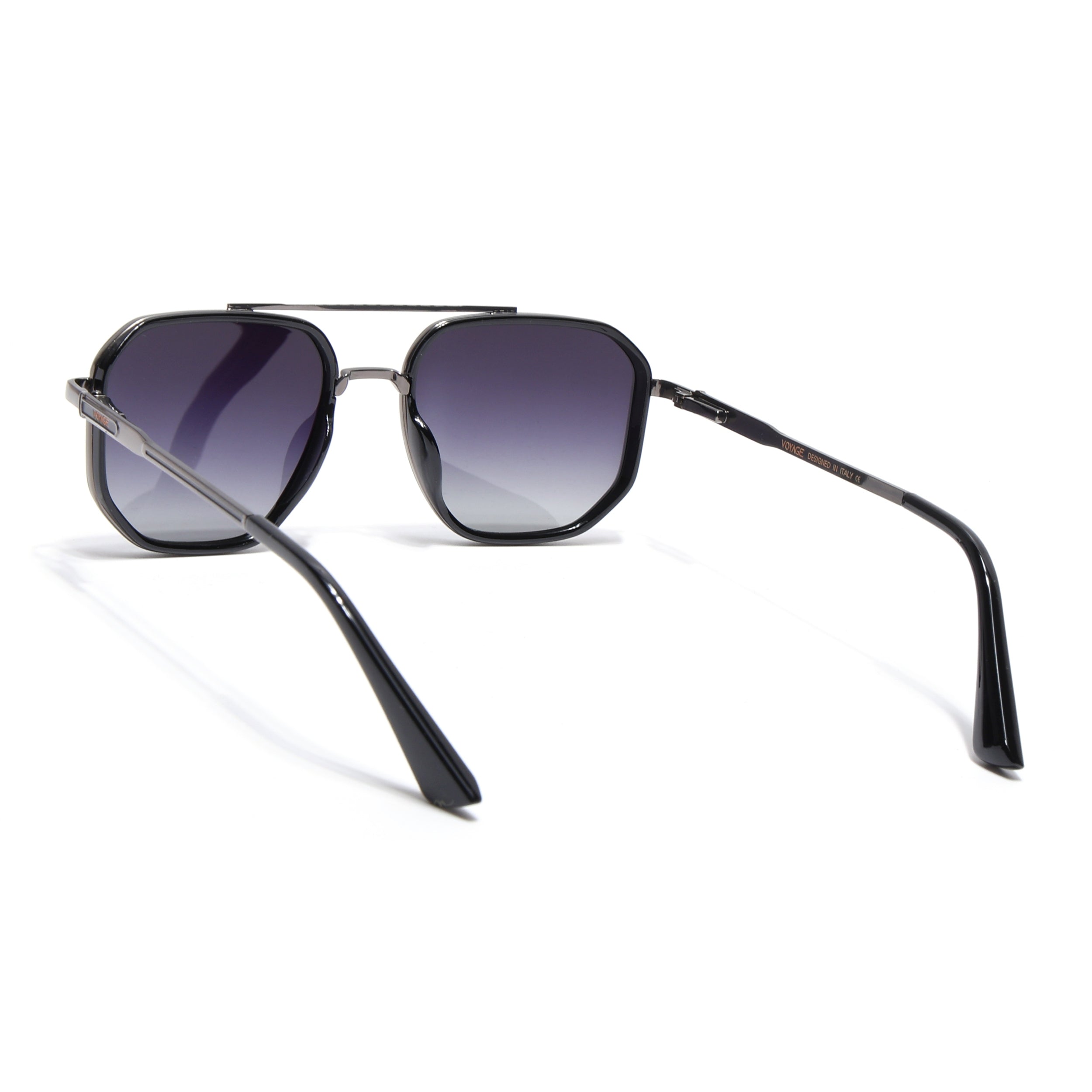 Hexagonal Polarized Sunglasses for Men & Women (Grey & Clear Lens | Grey & Black Frame - VOYLB05-C2)