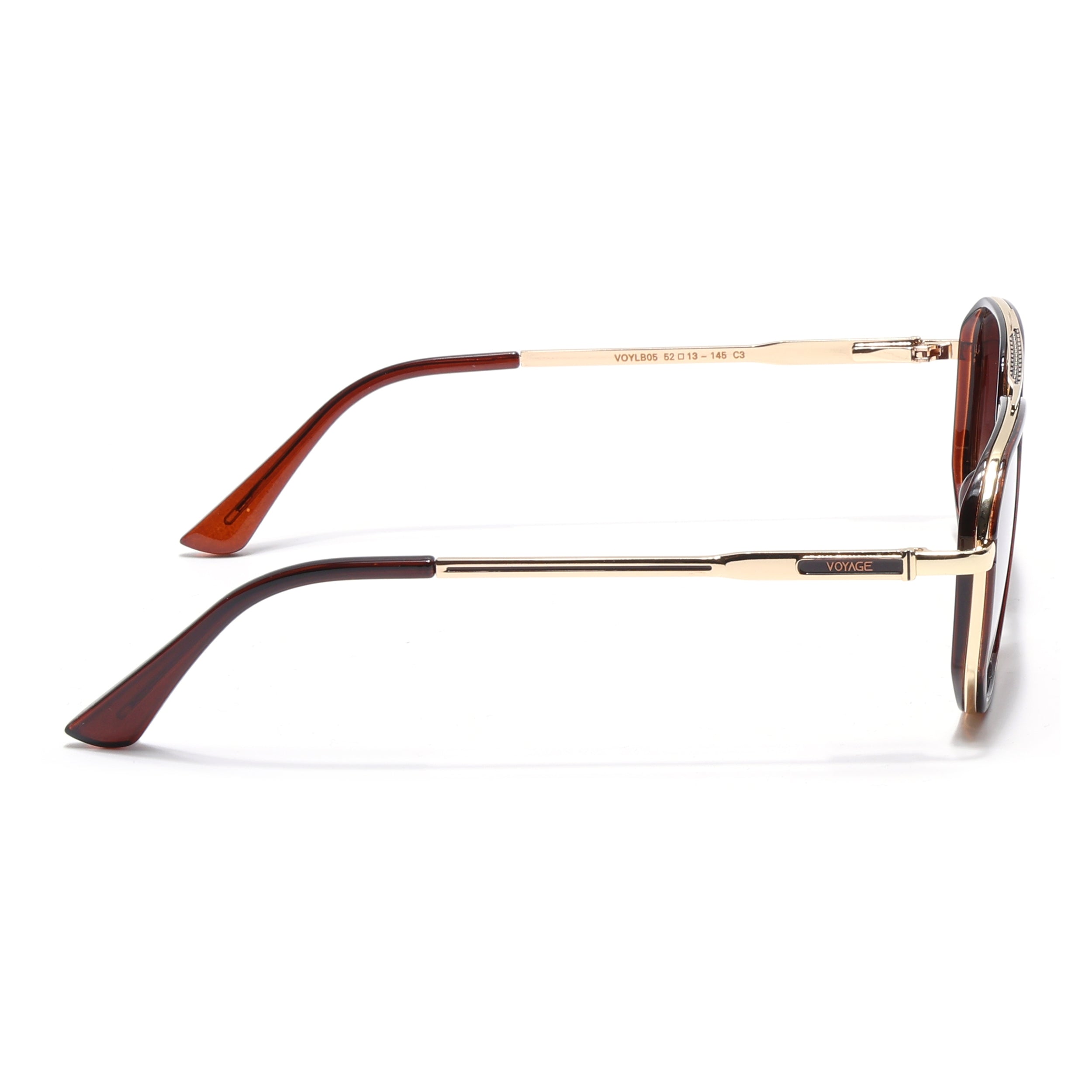 Hexagonal Polarized Sunglasses for Men & Women (Brown & Clear Lens | Golden & Brown Frame - VOYLB05-C3)