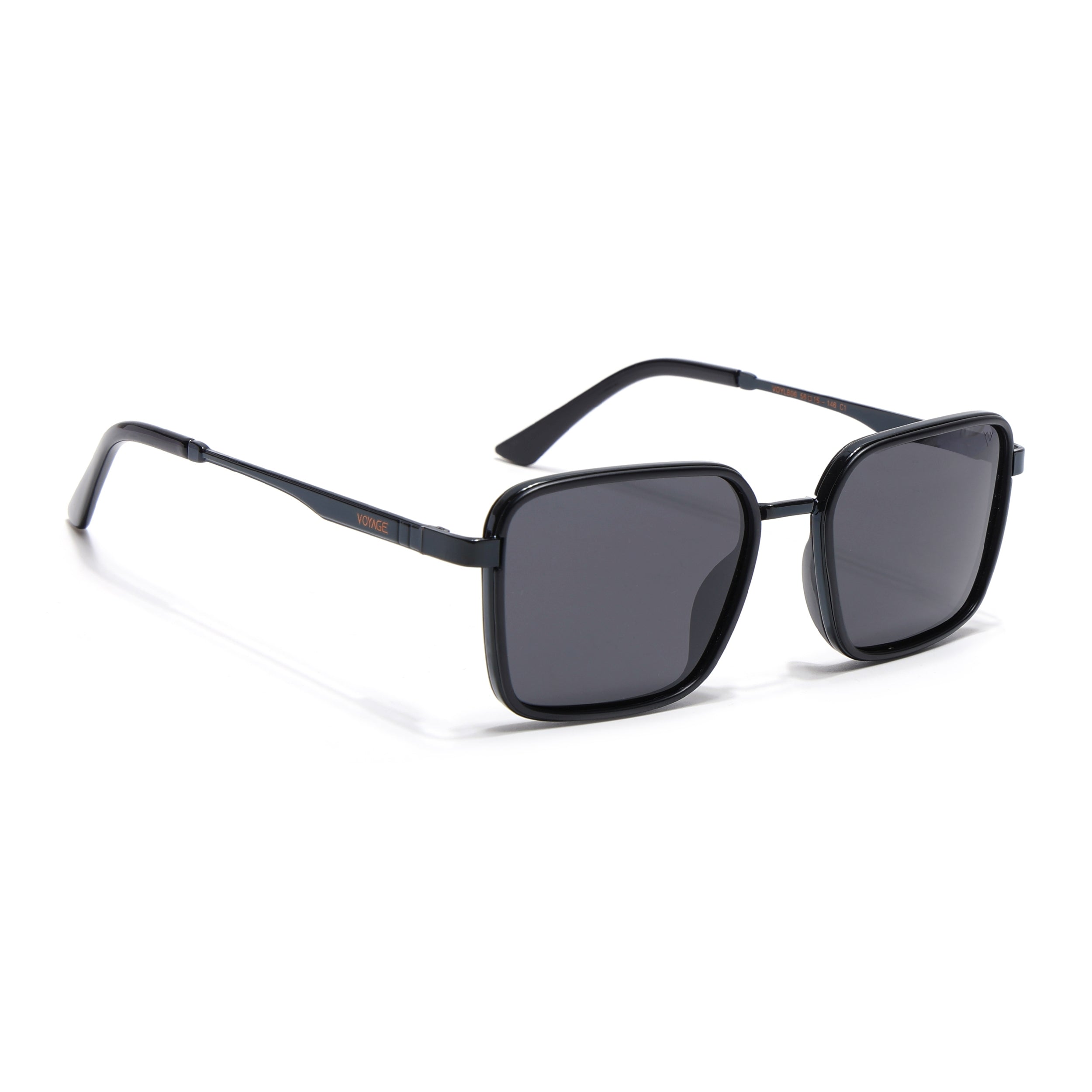 Square Polarized Sunglasses for Men & Women (Black Lens | Black Frame - VOYLB06-C1)